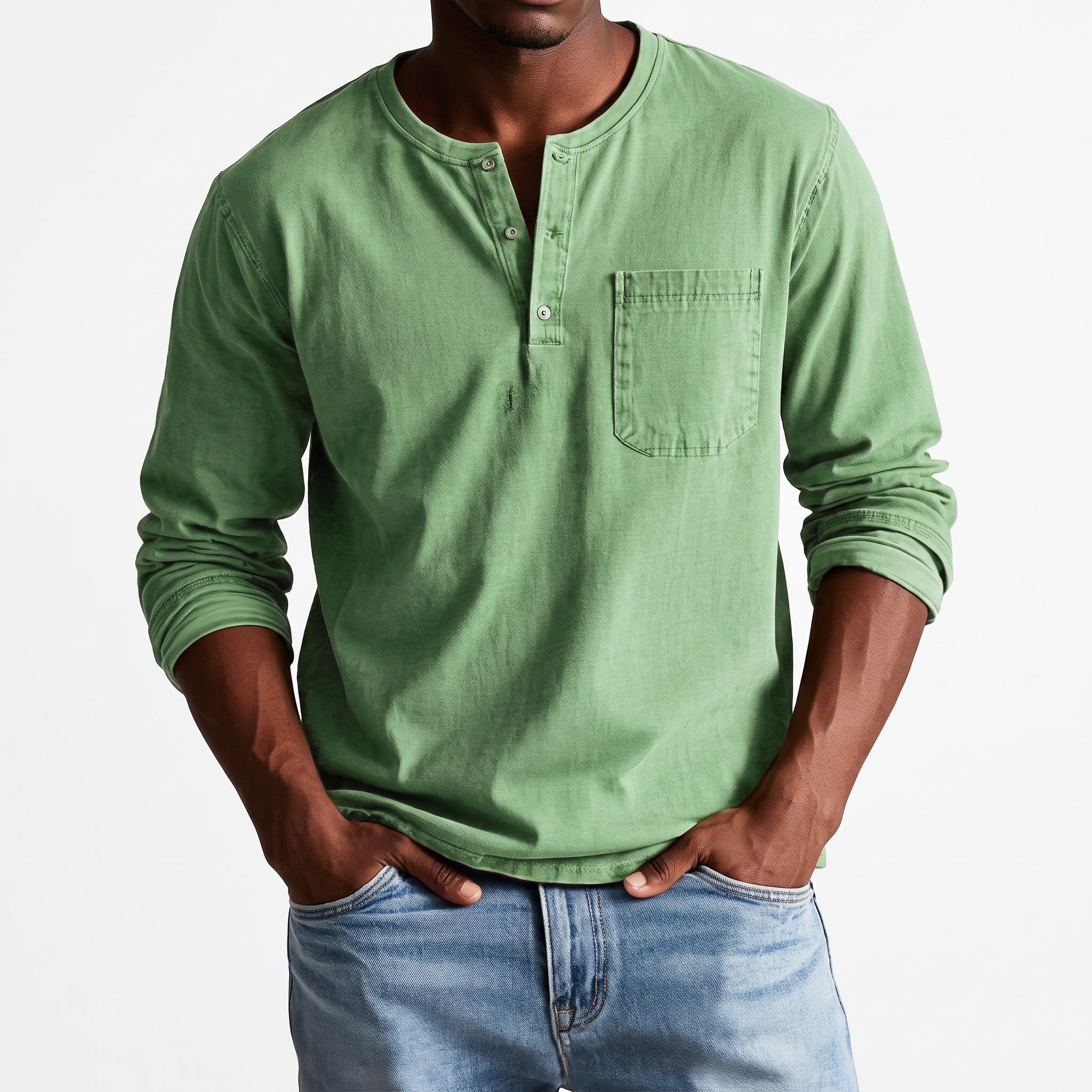 James - Men's Relaxed Fit Long Sleeve Henley T-Shirt - Henley Shirts - Green - Taylor & Bennett