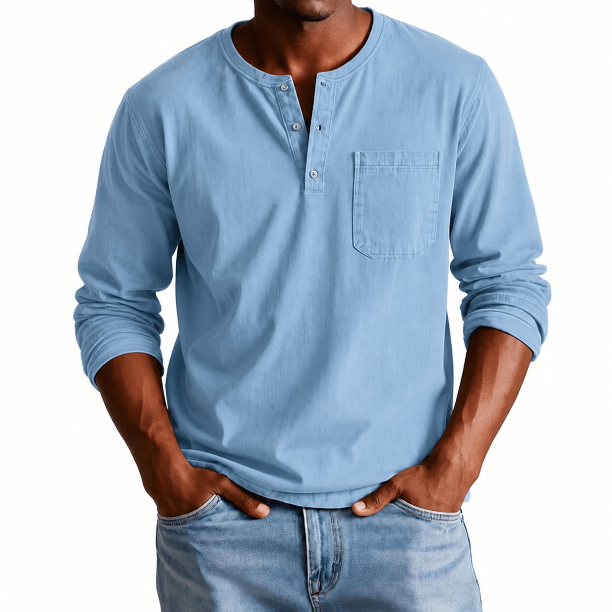 James - Men's Relaxed Fit Long Sleeve Henley T-Shirt - Henley Shirts - Blue - Taylor & Bennett