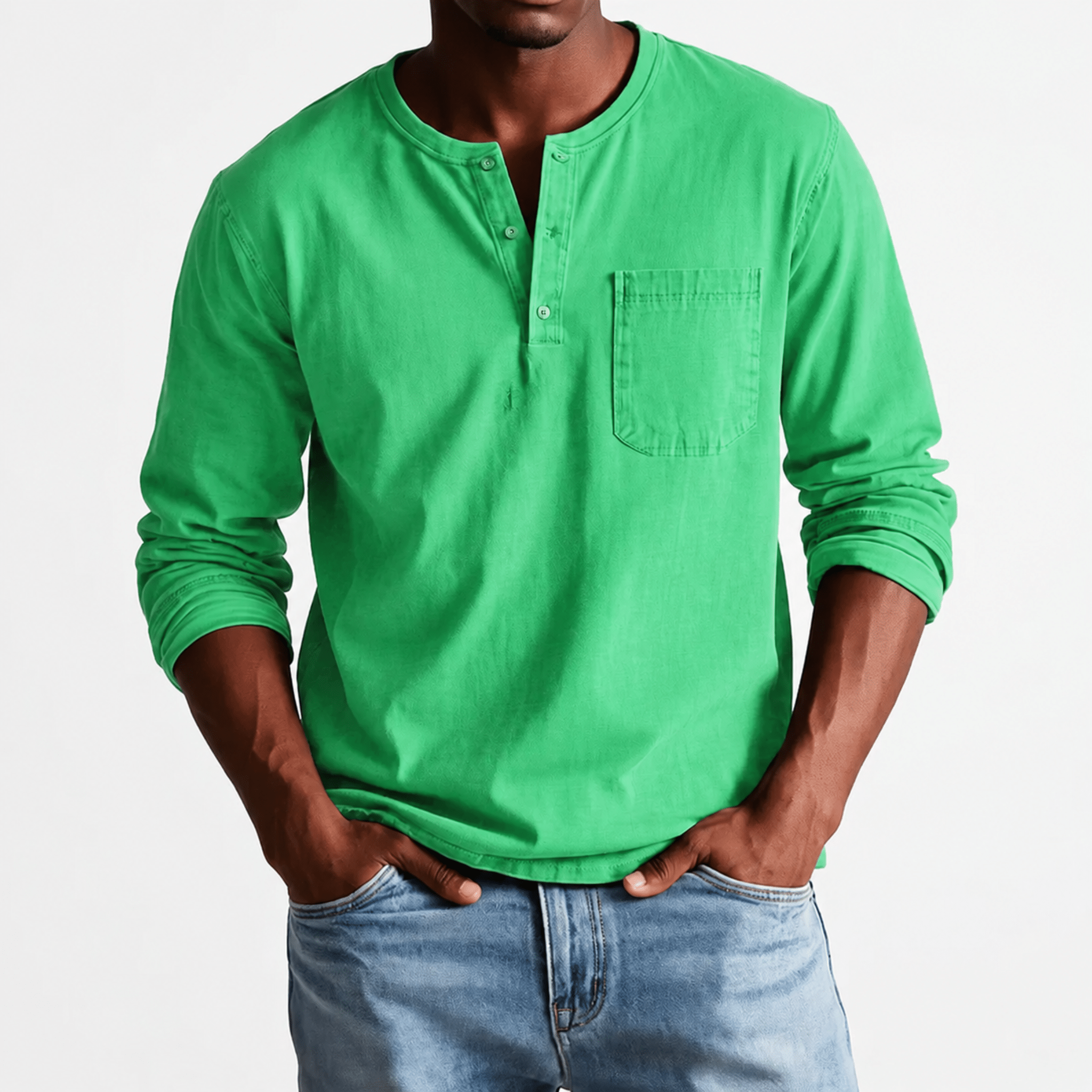 James - Men's Relaxed Fit Long Sleeve Henley T-Shirt - Henley Shirts - Green - Taylor & Bennett