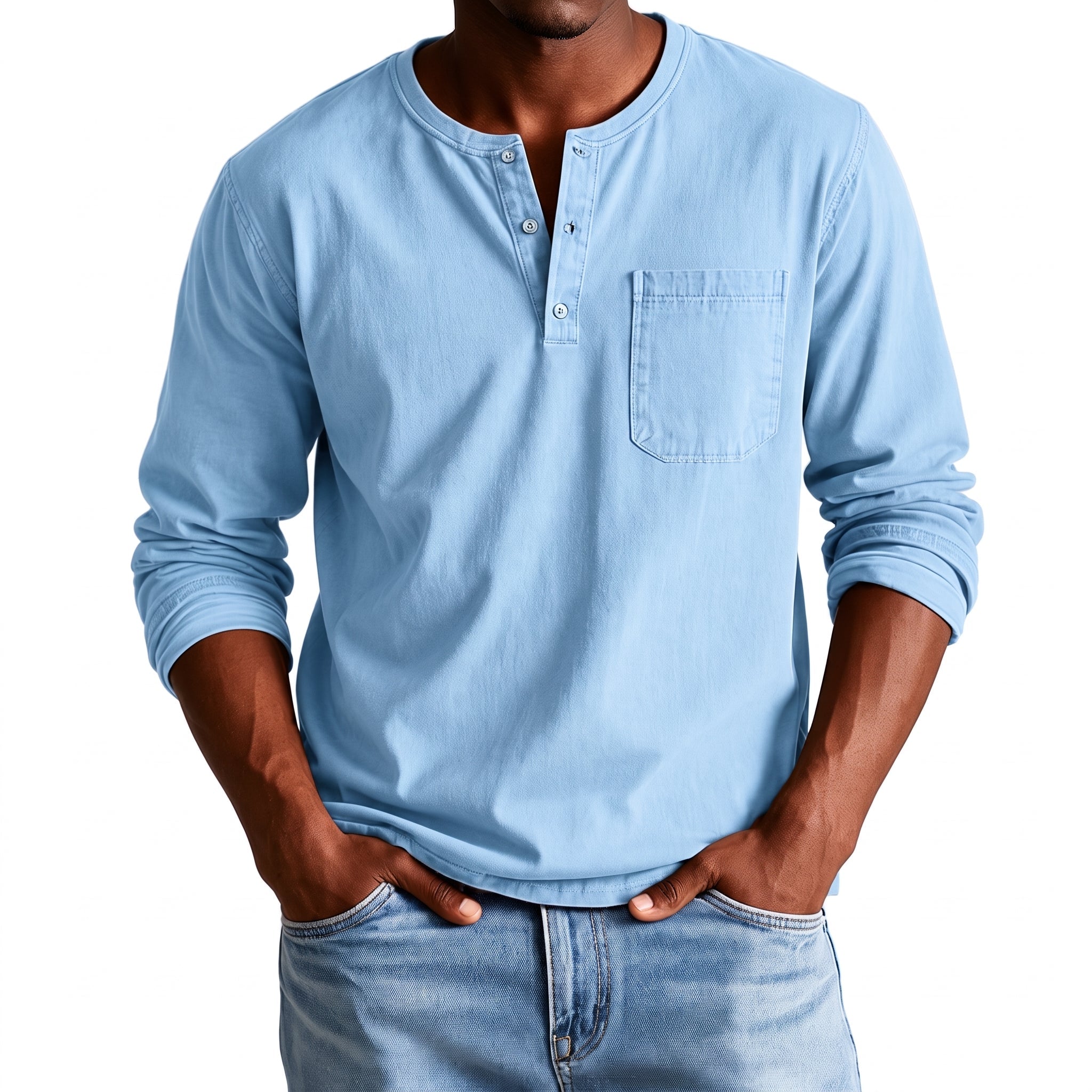 James - Men's Relaxed Fit Long Sleeve Henley T-Shirt - Henley Shirts - Blue - Taylor & Bennett