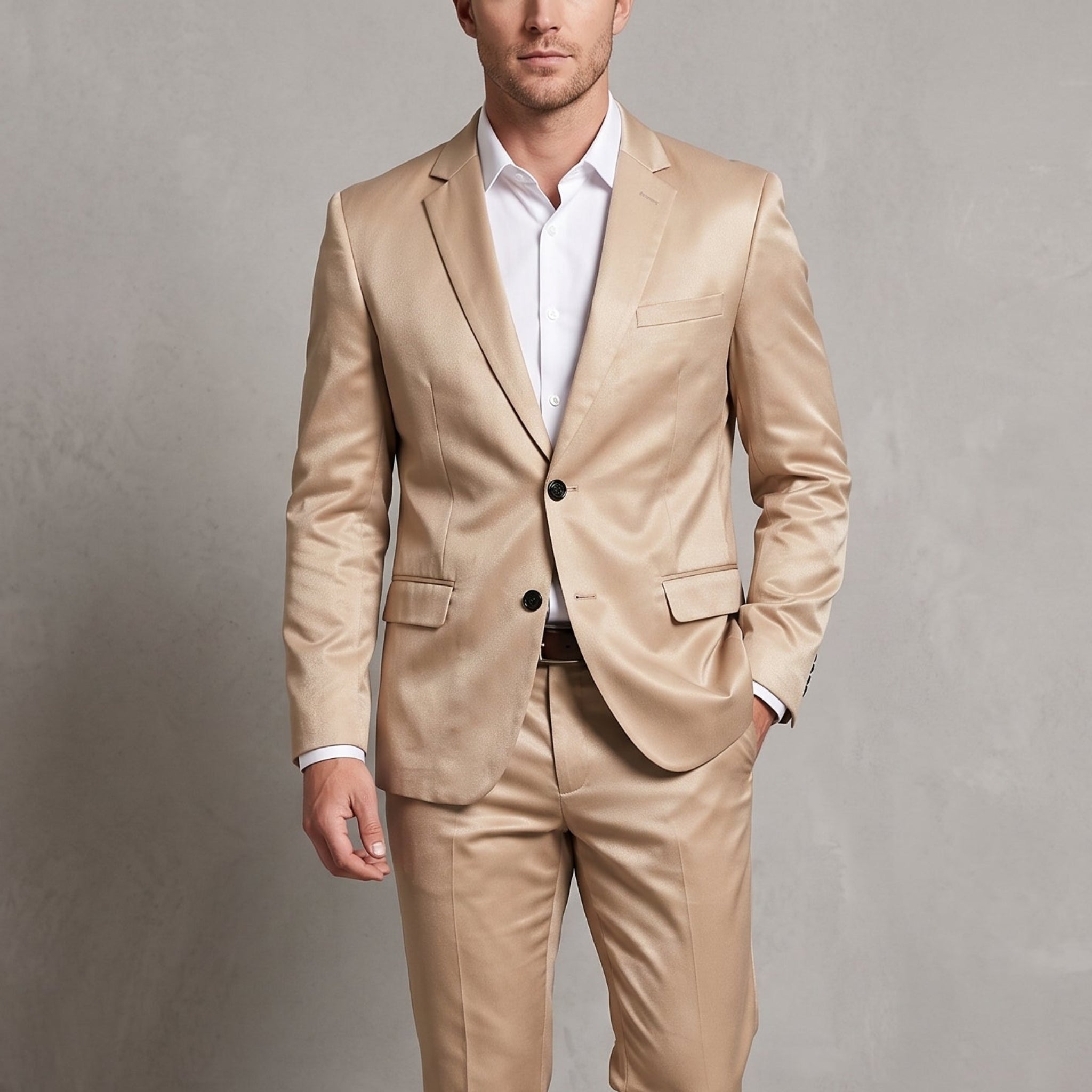 James - Men's Relaxed Fit Notch Lapel Two-Piece Wedding Guest Suit - Men Suits - Khaki - Taylor & Bennett