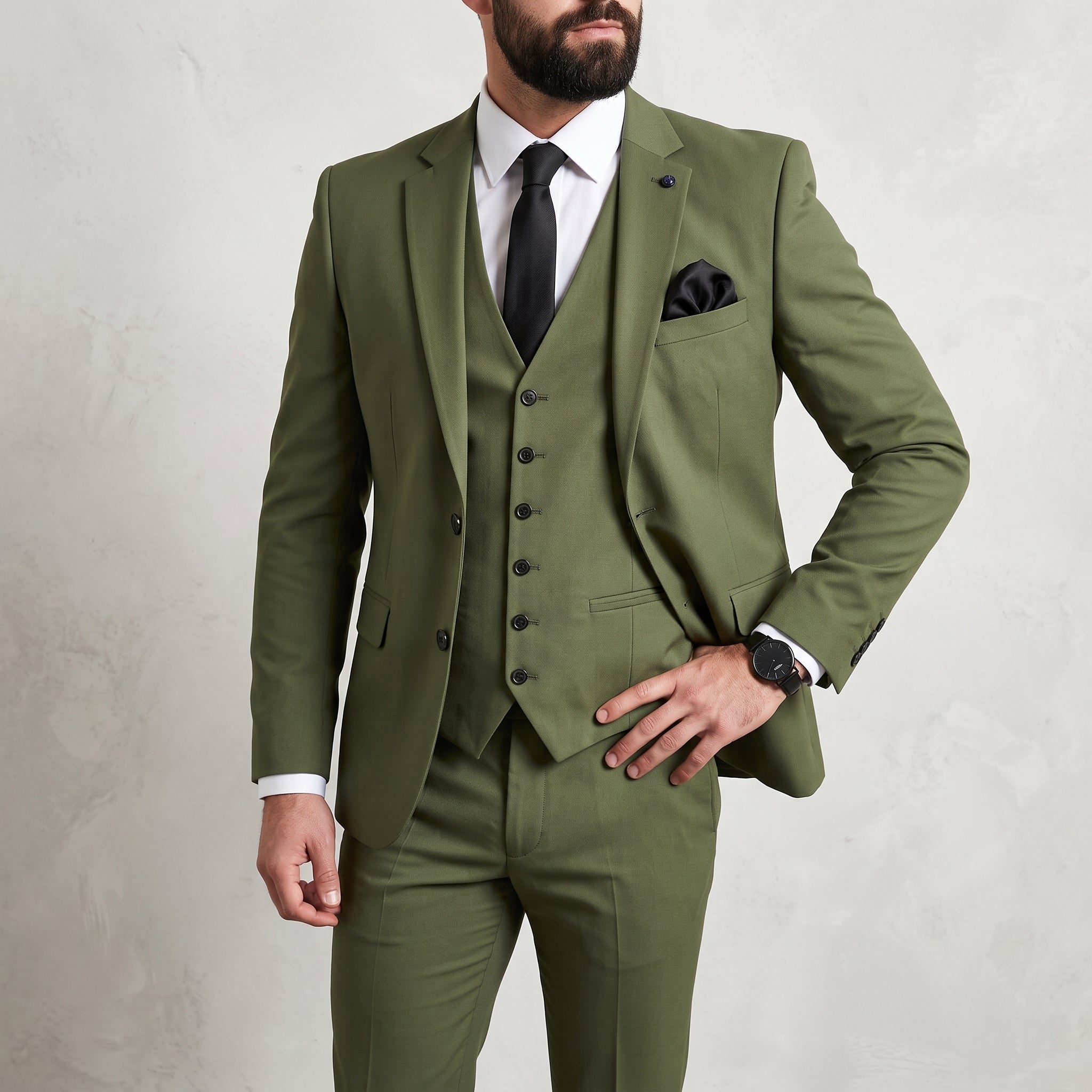 James – Men's Slim Fit Peak Lapel Three-Piece Wedding Suit - Suits - Green - Taylor & Bennett
