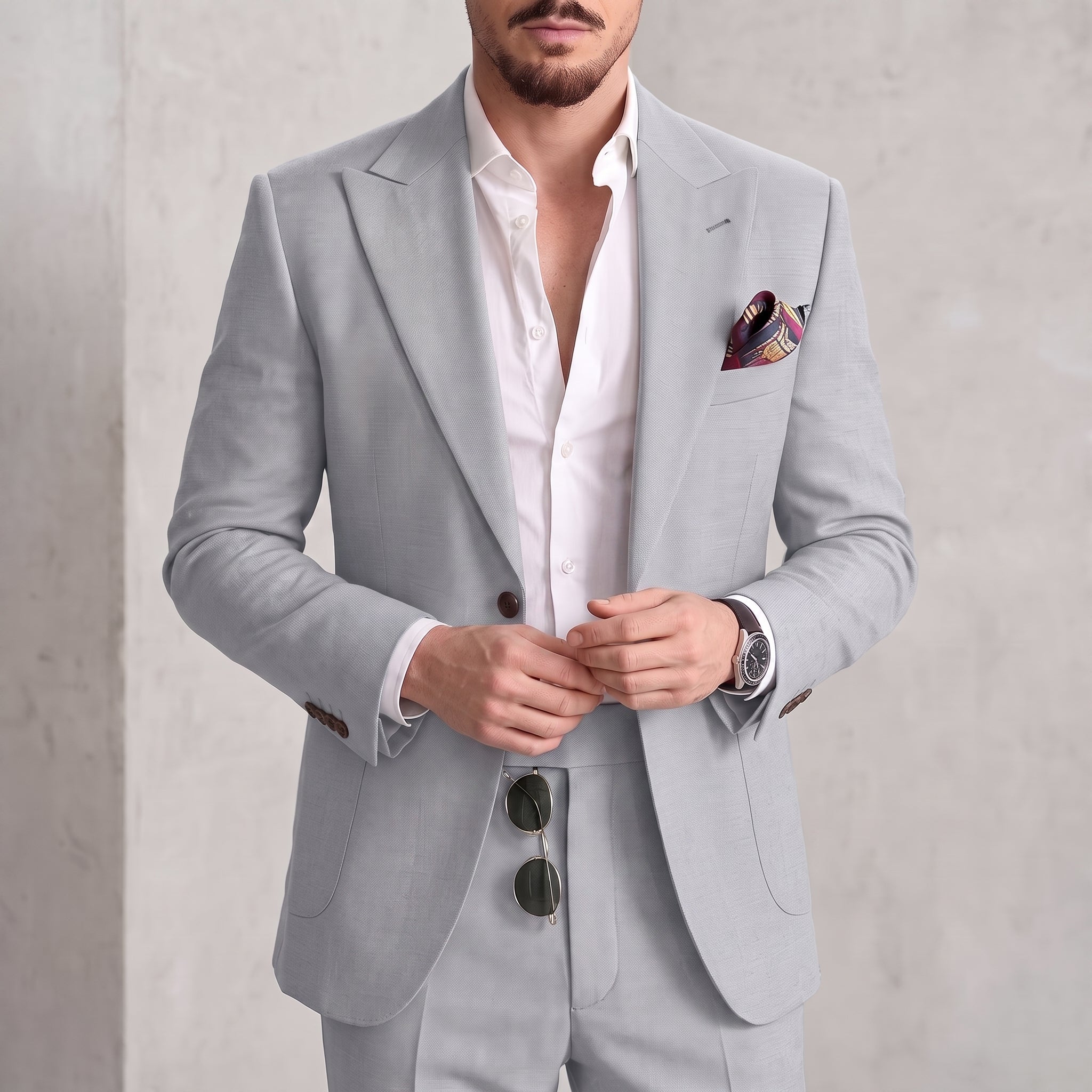 James - Men's Slim Fit Peaked Lapel Two-Piece Wedding Guest Suit - 2 Piece Men Suits - Grey - Taylor & Bennett