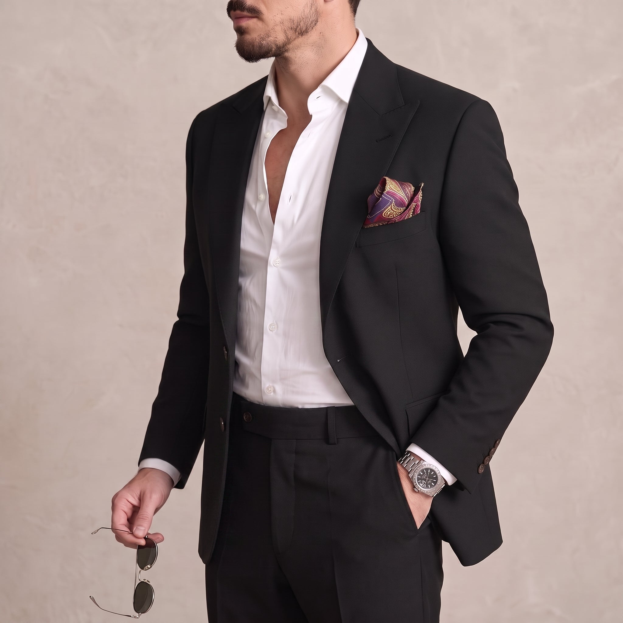 James - Men's Slim Fit Peaked Lapel Two-Piece Wedding Guest Suit - 2 Piece Men Suits - Black - Taylor & Bennett