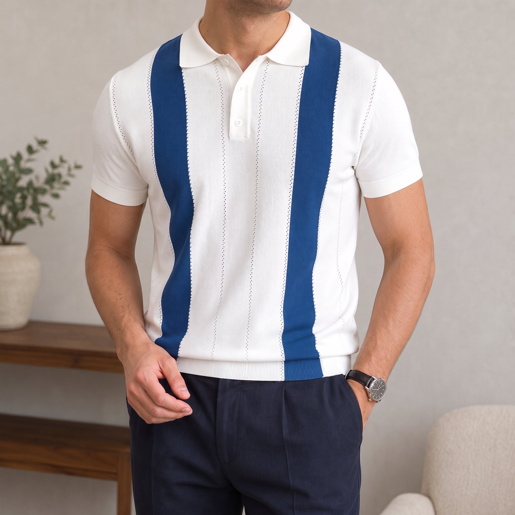 James - Men's Summer Slim Fit Short Sleeve Polo Shirt - Polos - White - Taylor & Bennett