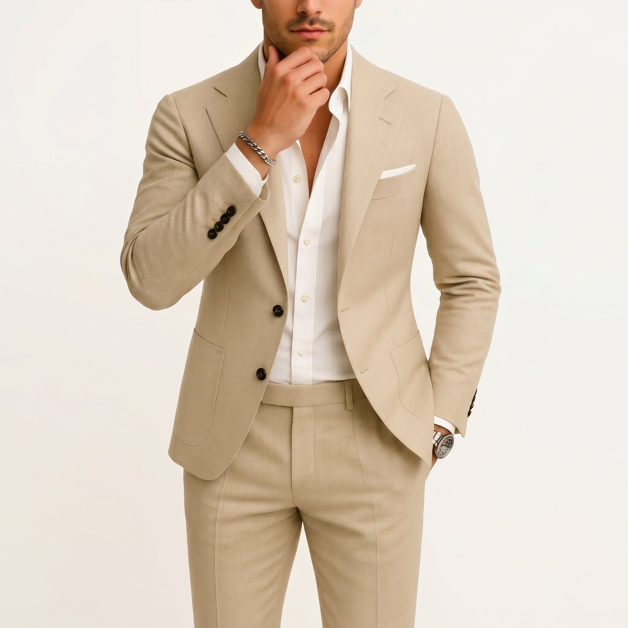 James - Men's Two-Piece Wedding Suit with Notch Lapel - Men Suits - Beige - Taylor & Bennett