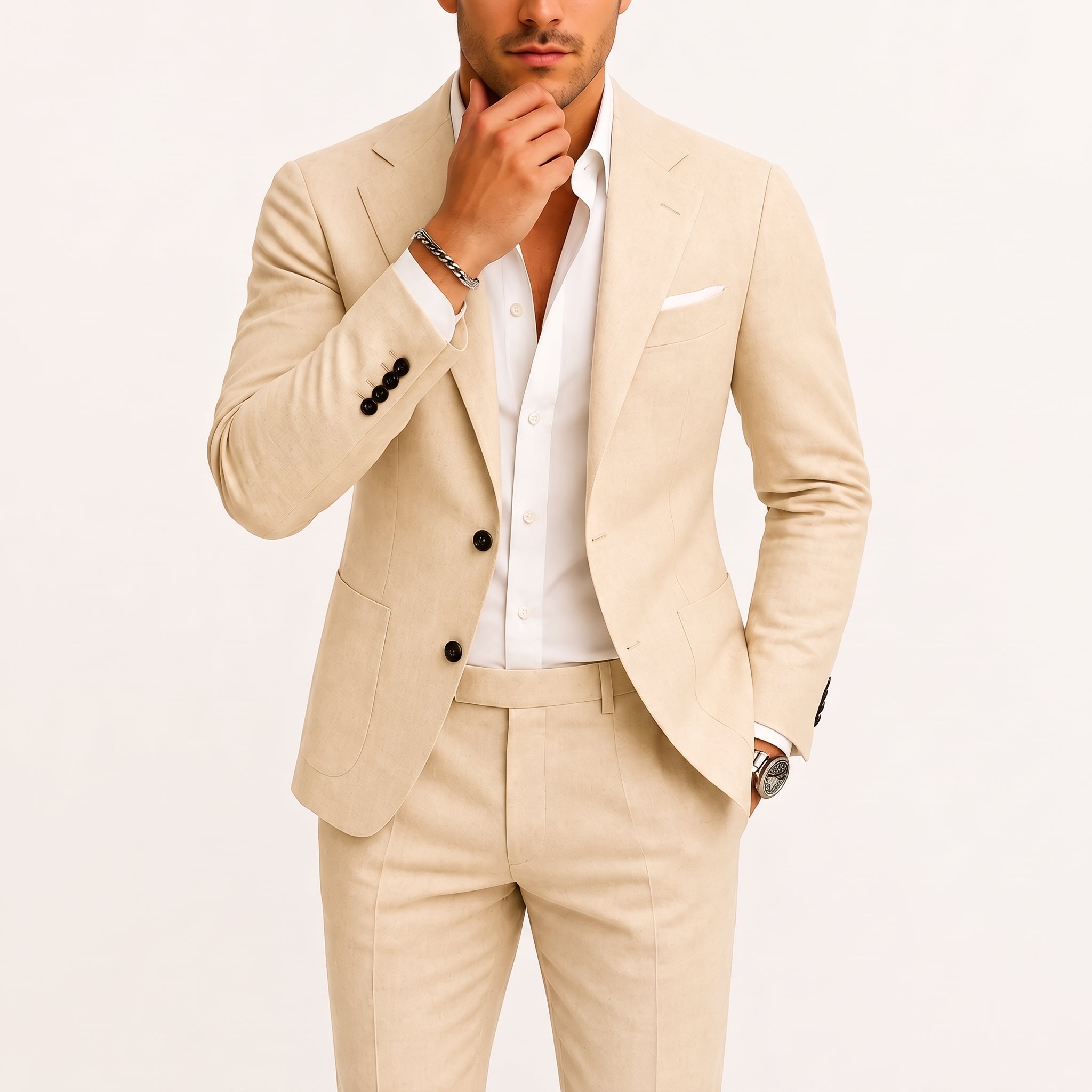 James - Men's Two-Piece Wedding Suit with Notch Lapel - Suits - Beige - Taylor & Bennett