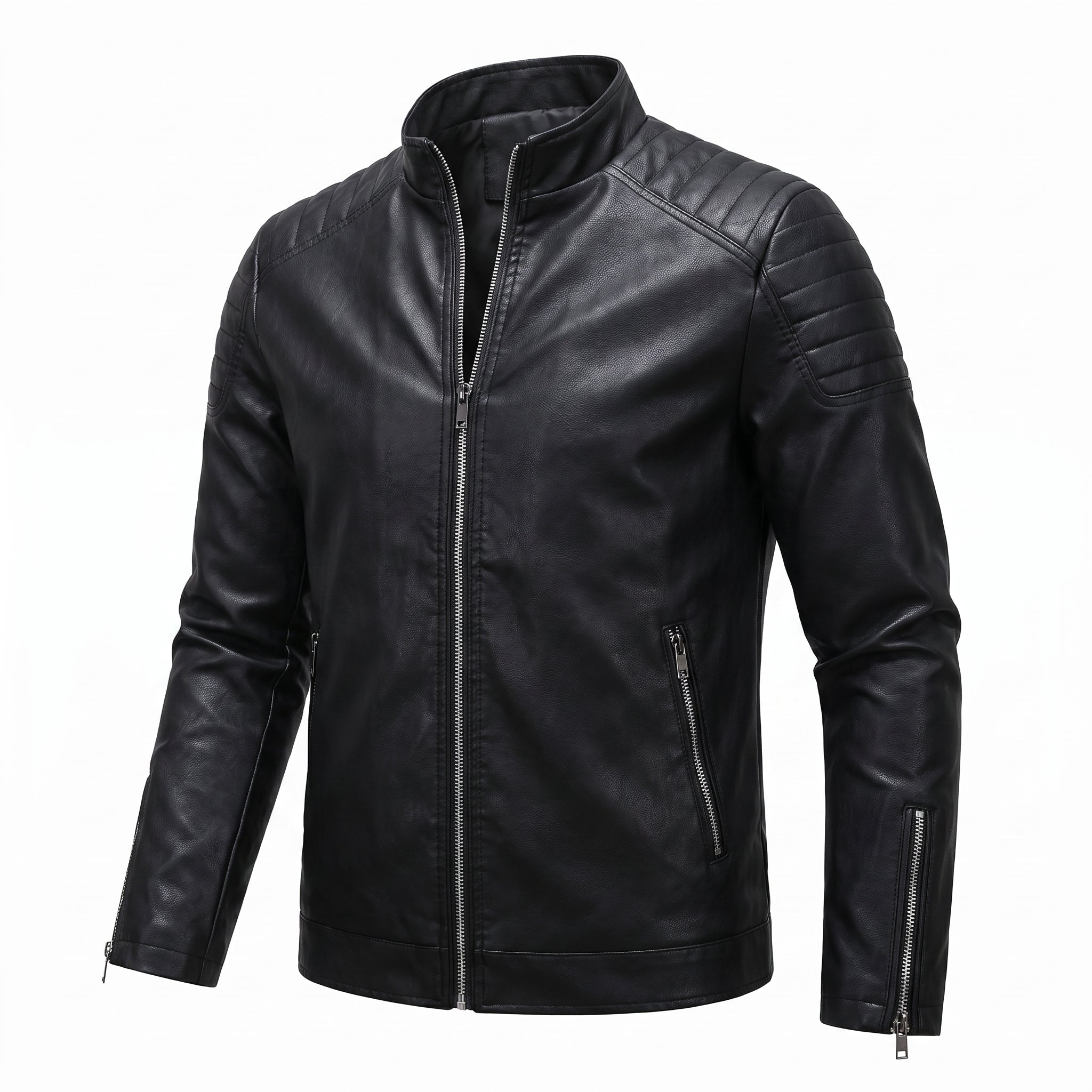 James - Men's Zip-Up Transitional Jacket with Quilted Shoulders - Coats & Jackets - Black - Taylor & Bennett