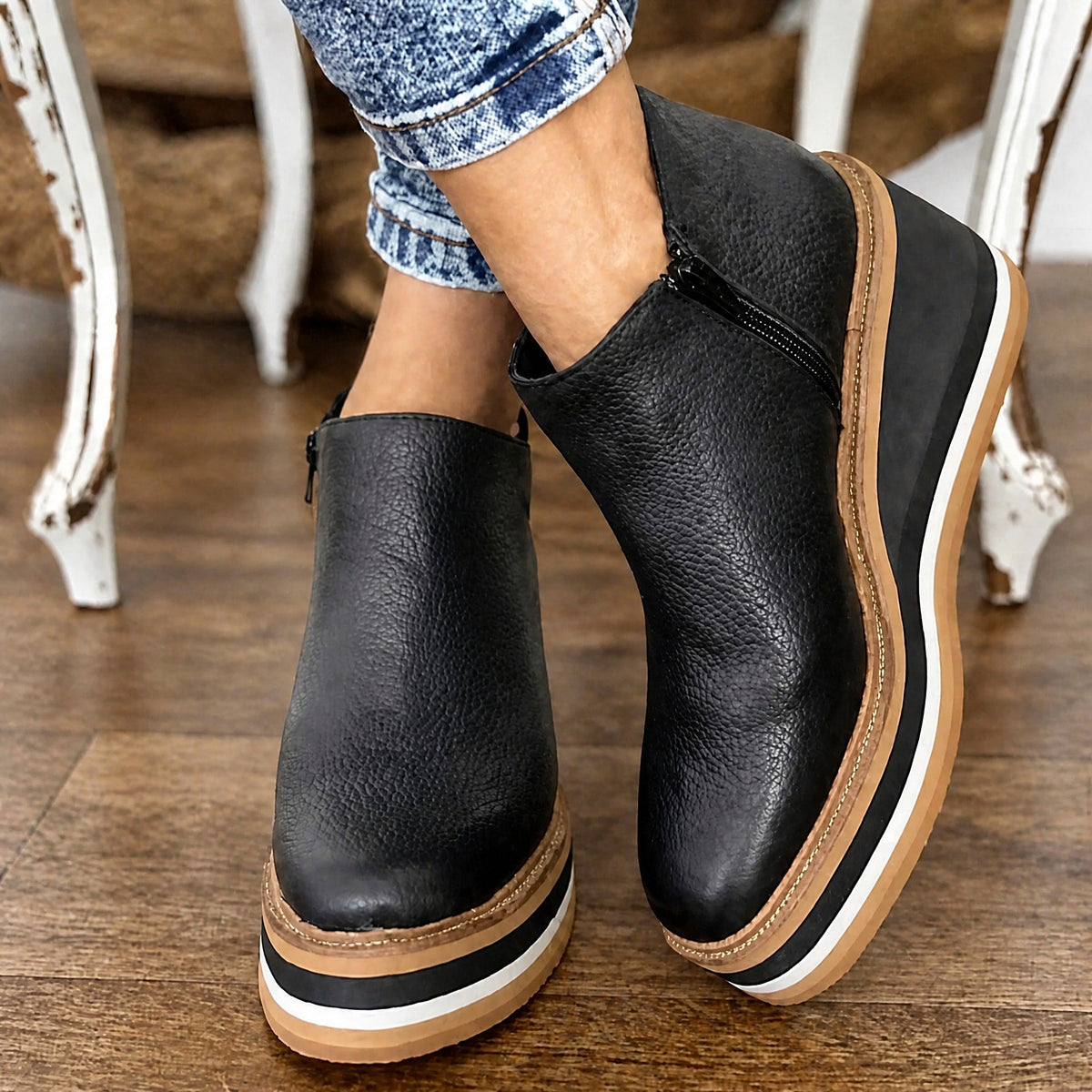 Jeanne - Women's Orthopaedic Wedge Ankle Boots with Zip Closure - Boots - Black - Taylor & Bennett