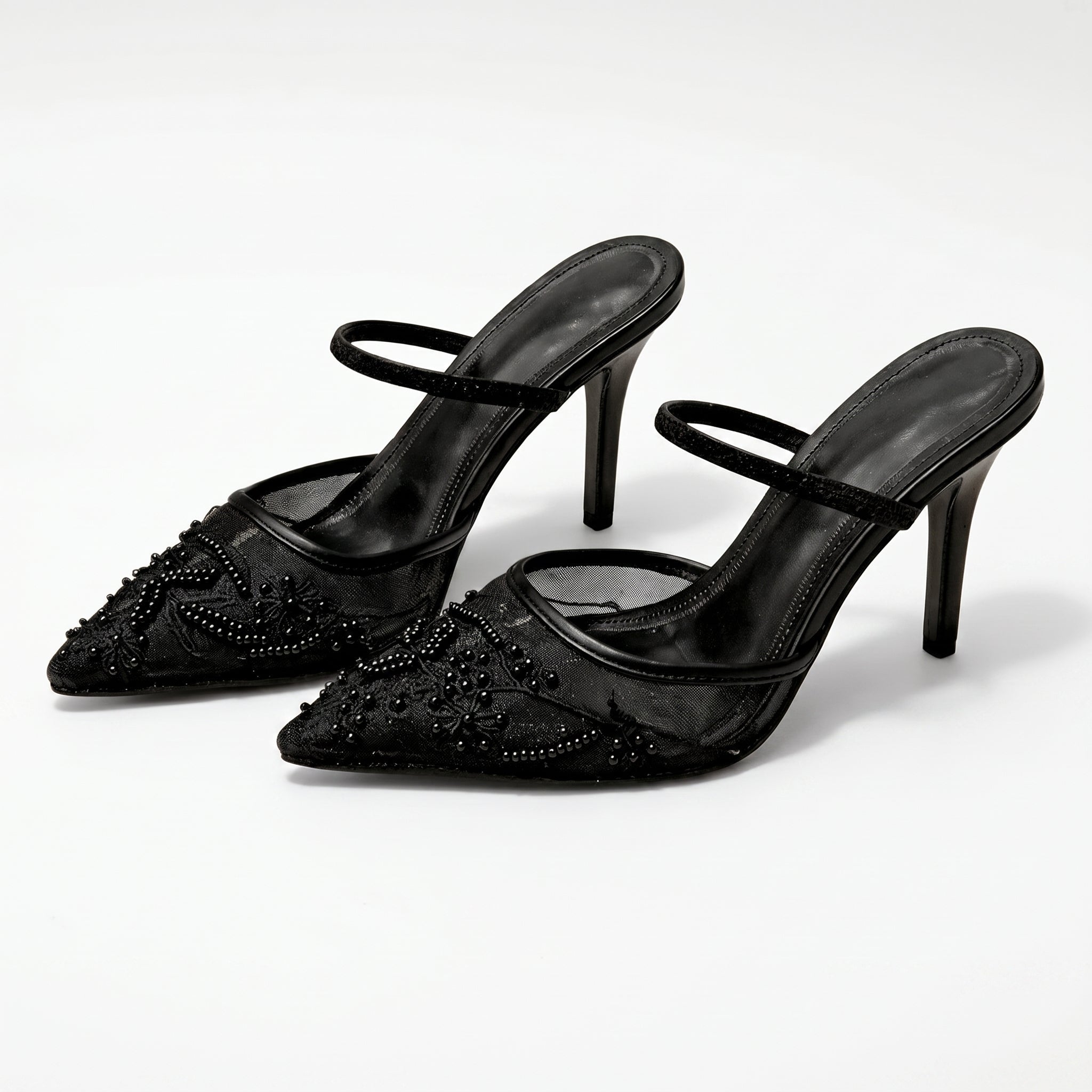 Johanna - Women's Embellished Pointed Toe Stiletto Heel - Sandals - Black - Taylor & Bennett