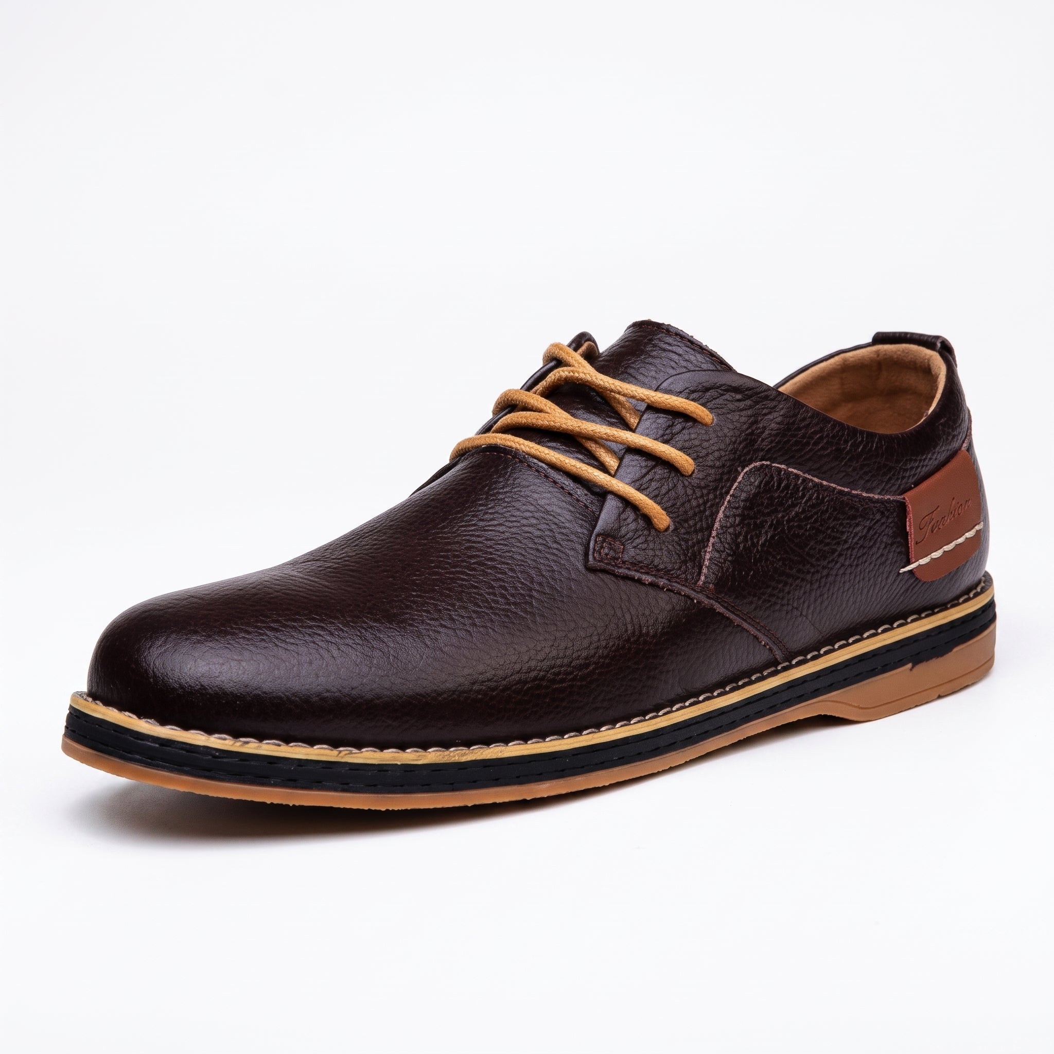 Jonas - Men's Casual Plain Contrast Tan Trim Derby Shoes - Shoes - Brown - Taylor & Bennett