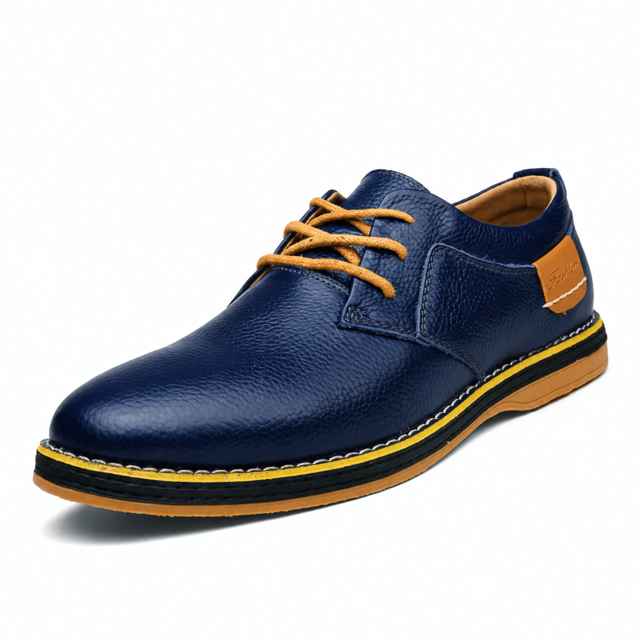 Jonas - Men's Casual Plain Contrast Tan Trim Derby Shoes - Shoes - Dark Blue - Taylor & Bennett