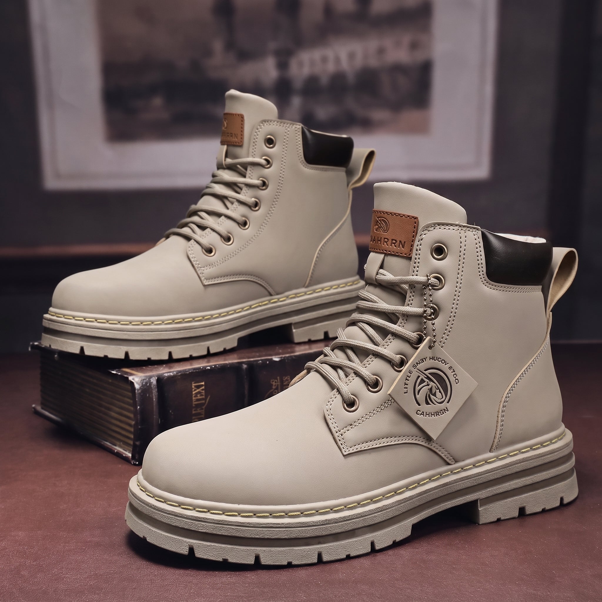 Jonas - Men's Chunky High-Top Lace-Up Combat Boots - Boots - Grey - Taylor & Bennett