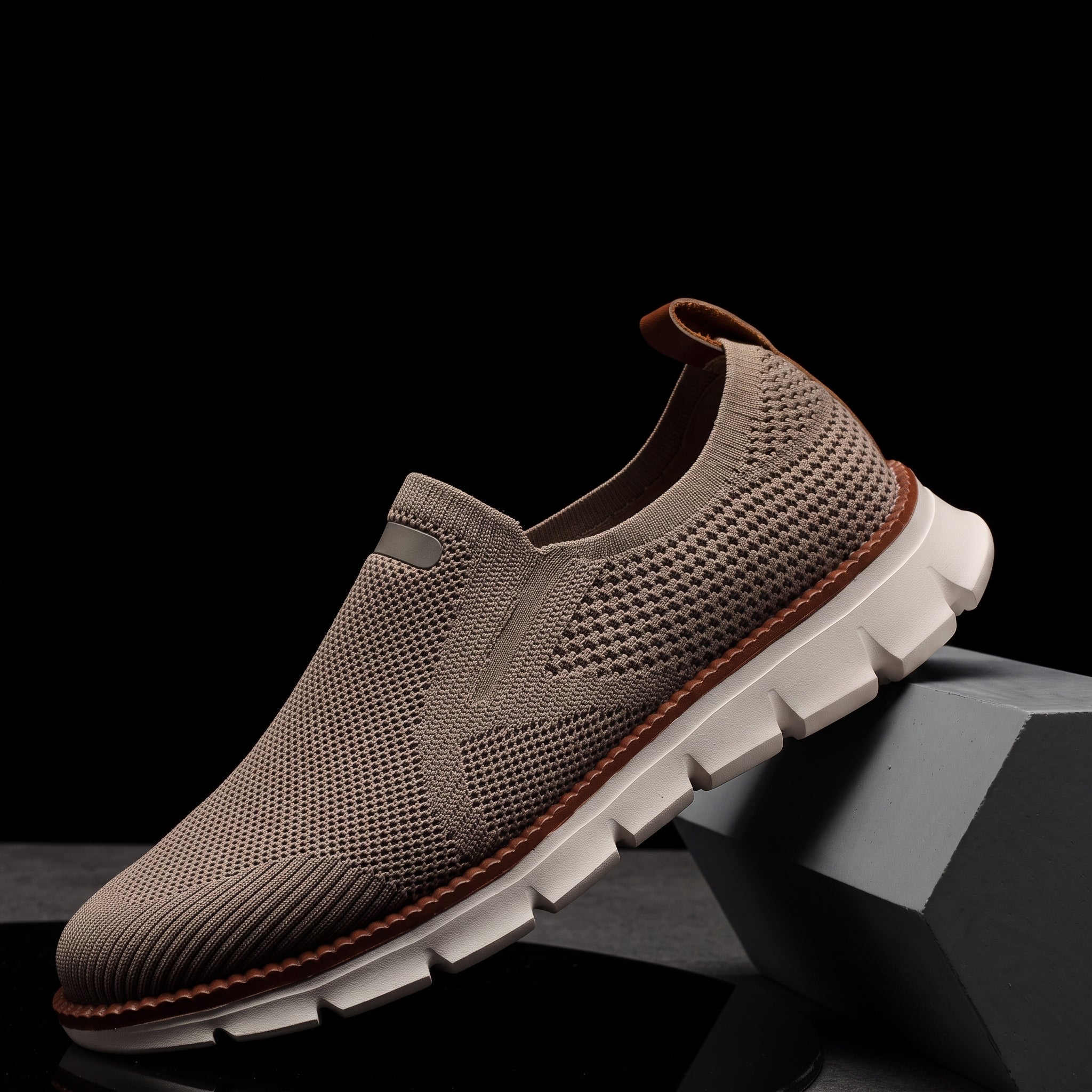 Jonas - Men's Orthopaedic Cushioned Sole Mesh Slip-On Trainers - Trainers - Beige - Taylor & Bennett