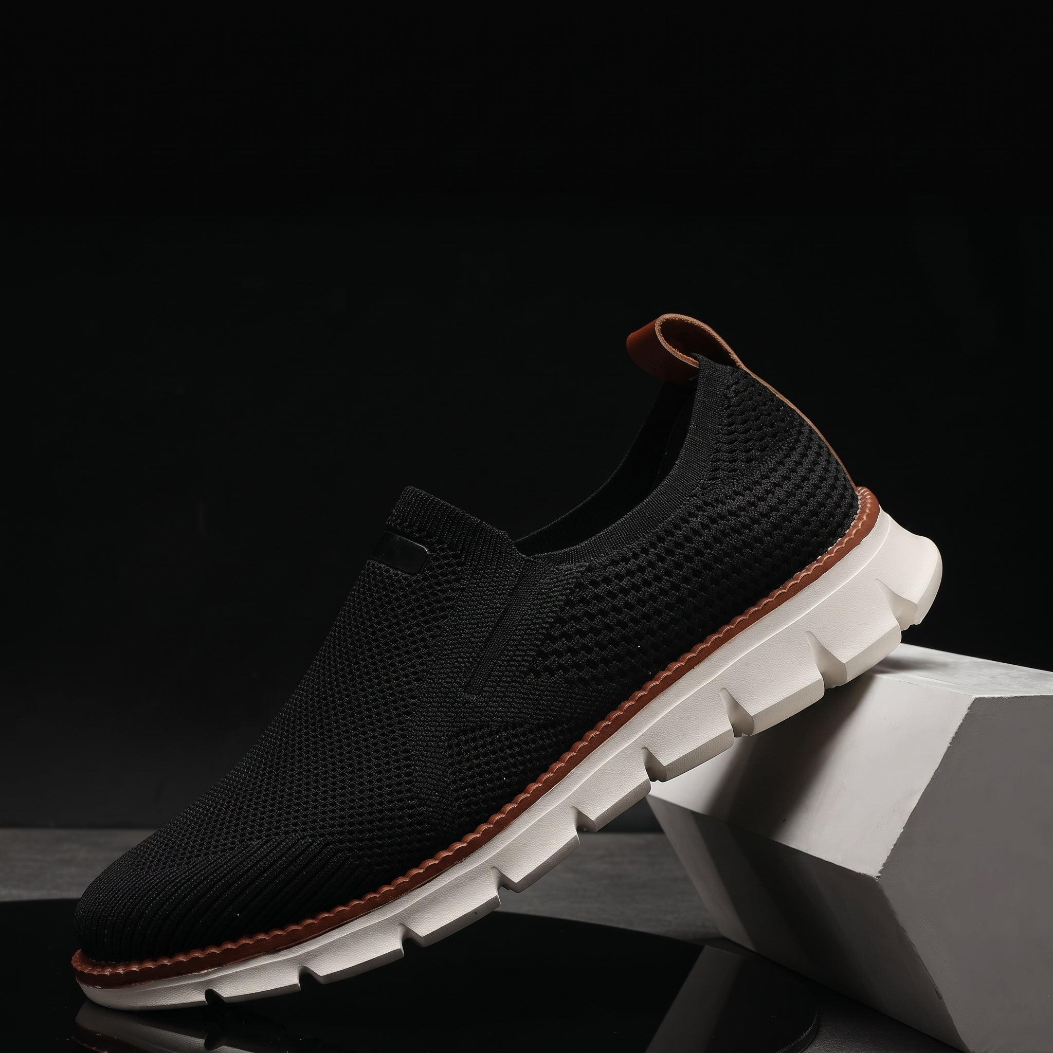 Jonas - Men's Orthopaedic Cushioned Sole Mesh Slip-On Trainers - Trainers - Black - Taylor & Bennett