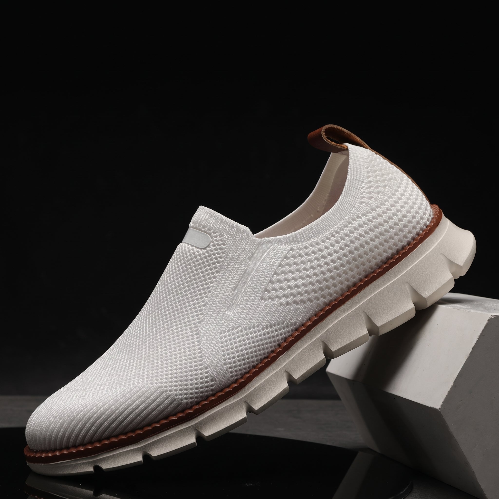 Jonas - Men's Orthopaedic Cushioned Sole Mesh Slip-On Trainers - Trainers - White - Taylor & Bennett
