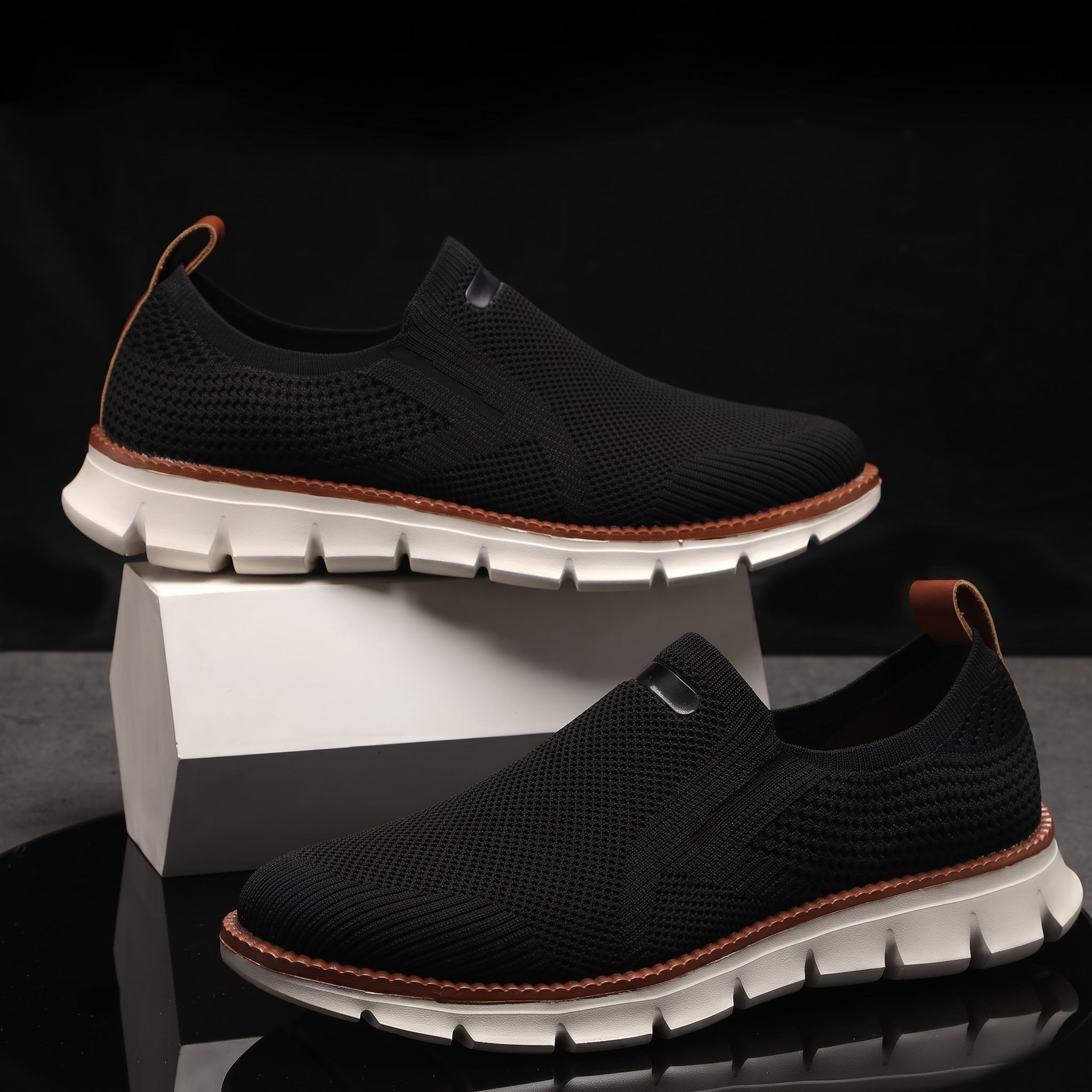 Jonas - Men's Orthopaedic Cushioned Sole Mesh Slip-On Trainers - Trainers - Black - Taylor & Bennett
