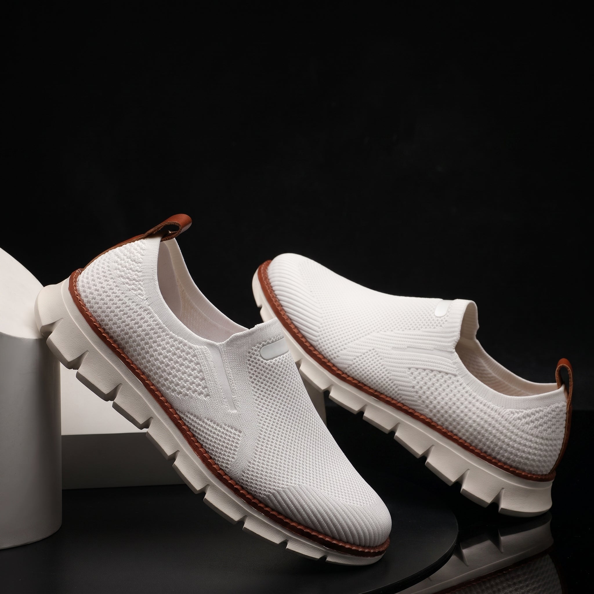 Jonas - Men's Orthopaedic Cushioned Sole Mesh Slip-On Trainers - Trainers - White - Taylor & Bennett