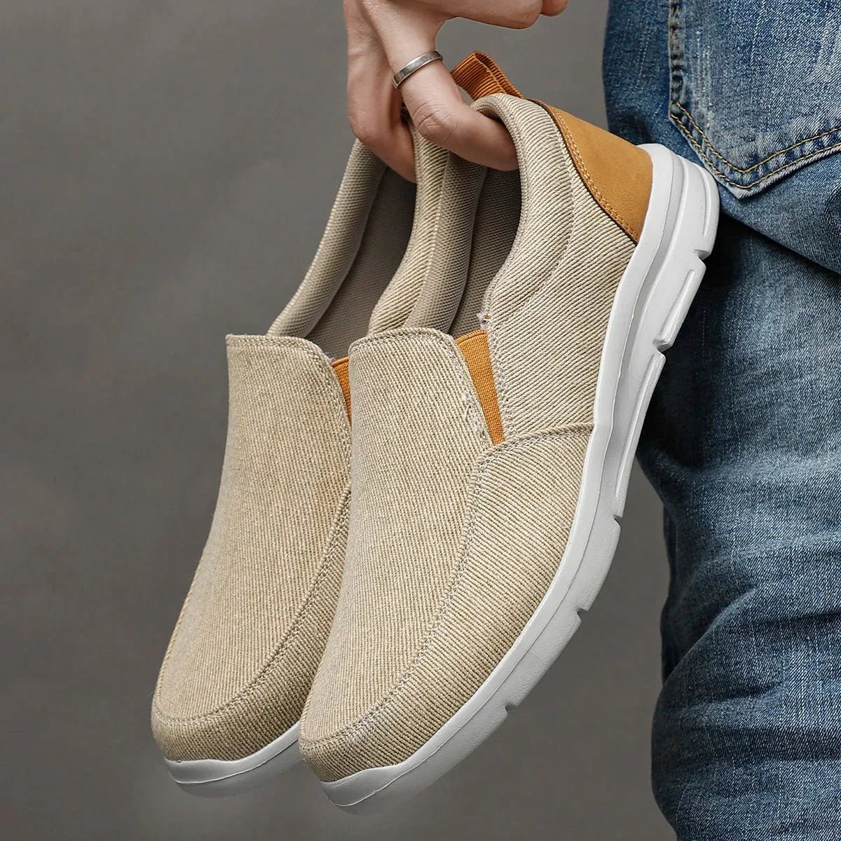 Jonas - Men's Orthopaedic Slip - On Trainers with Cushioned Sole - Trainers - Khaki - Taylor & Bennett
