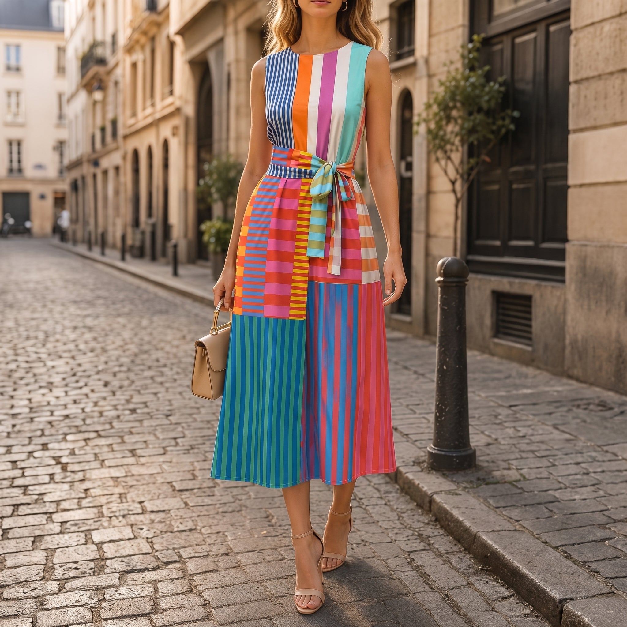 Julia – Women's Summer Striped Colour Block Maxi Dress - Dresses - Blue - Taylor & Bennett