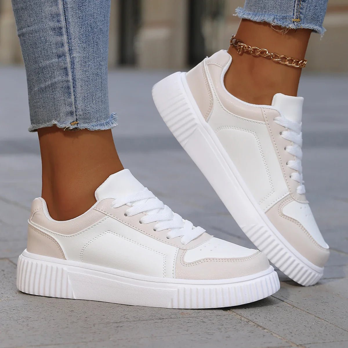 Kendall - Women's Two - Tone Trainers - Trainers - Beige - Taylor & Bennett
