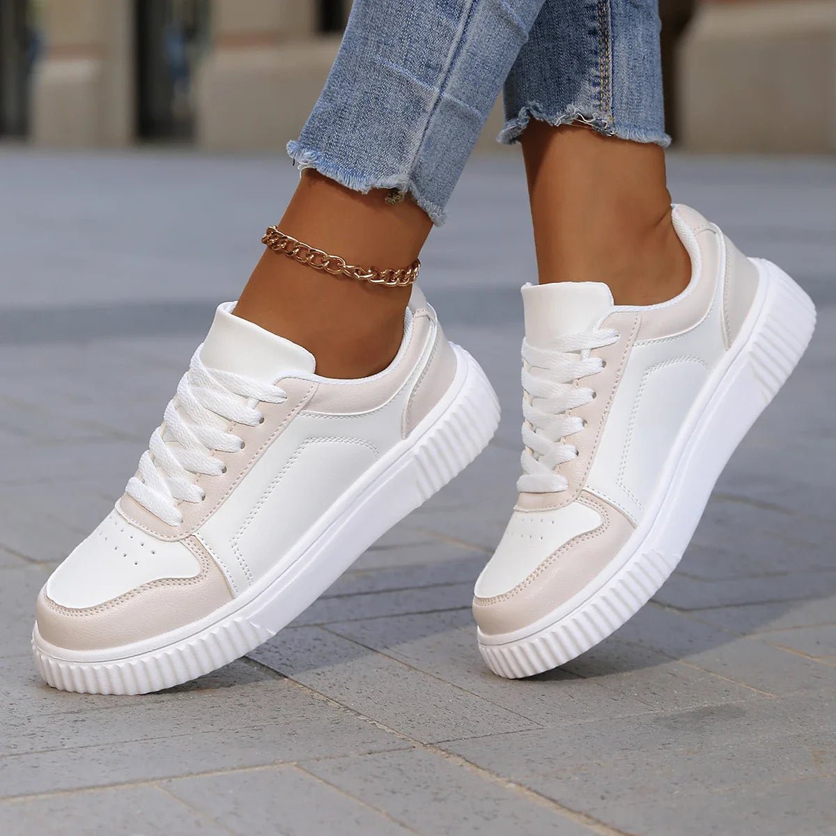 Kendall - Women's Two - Tone Trainers - Trainers - Beige - Taylor & Bennett