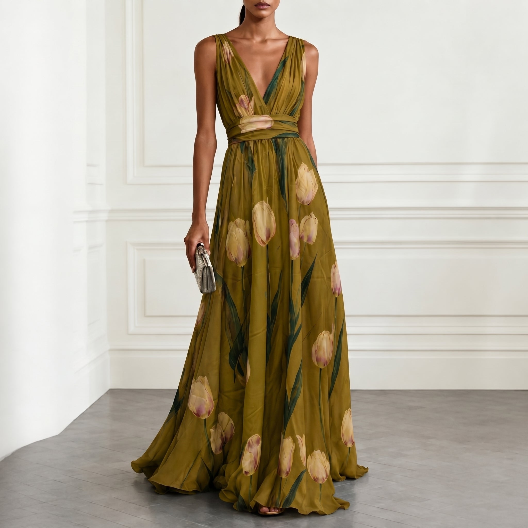 Klara - Women's Bridesmaid Floral Wrap Maxi Dress - Maxi Dress - Green - Taylor & Bennett