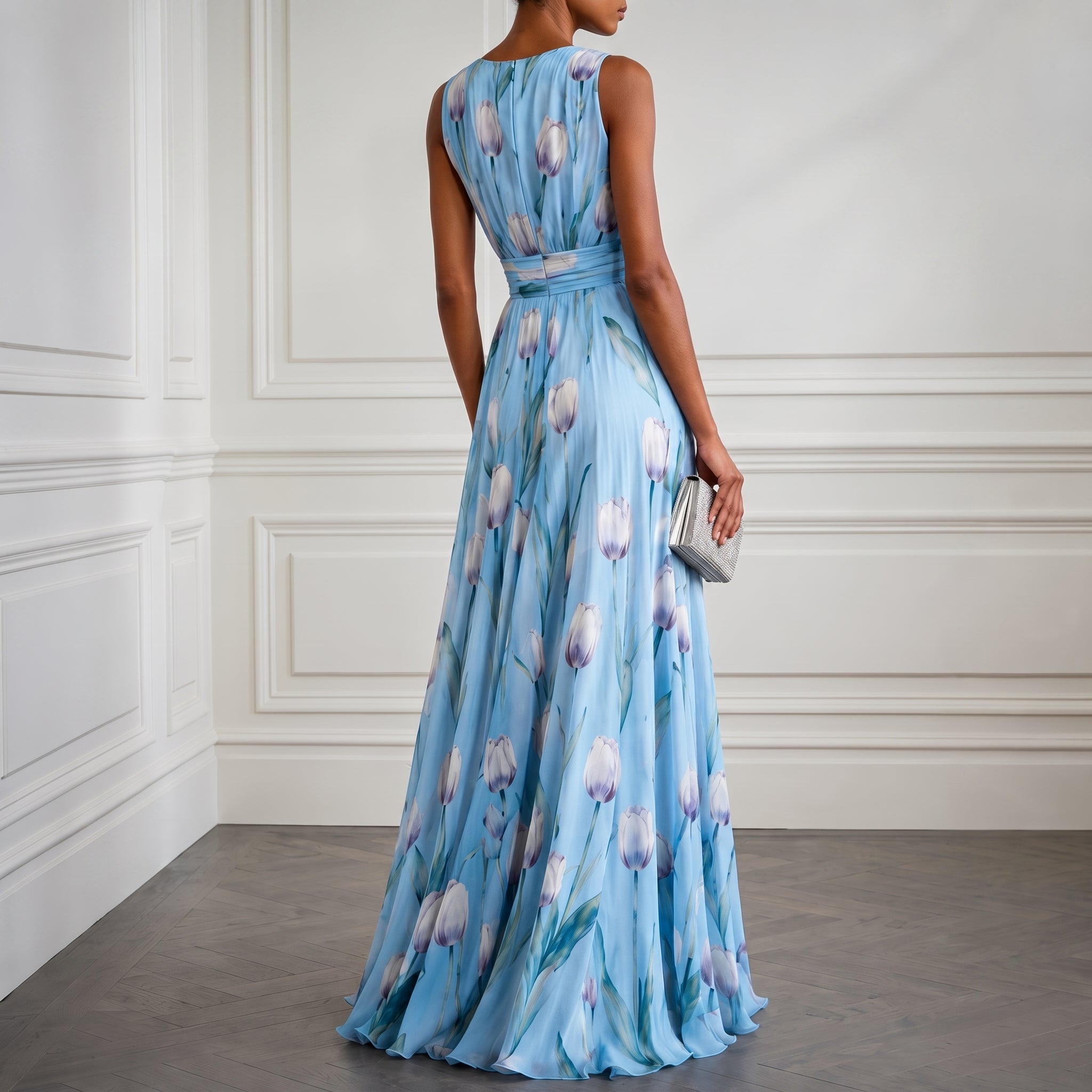 Klara - Women's Bridesmaid Floral Wrap Maxi Dress - Maxi Dress - Sky Blue - Taylor & Bennett
