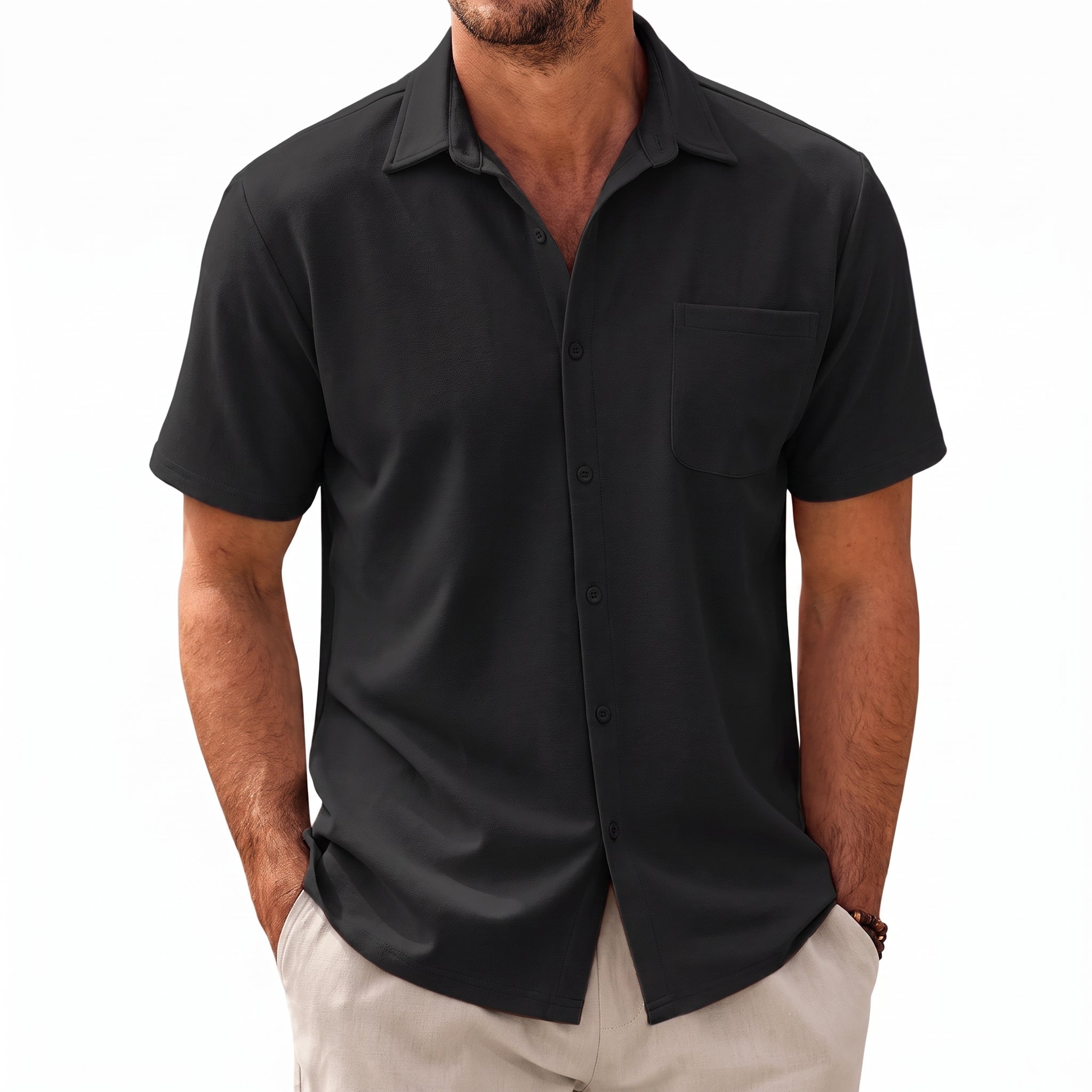 Kurt – Men's Summer Straight Collar Short Sleeve Shirt - Shirts - Black - Taylor & Bennett
