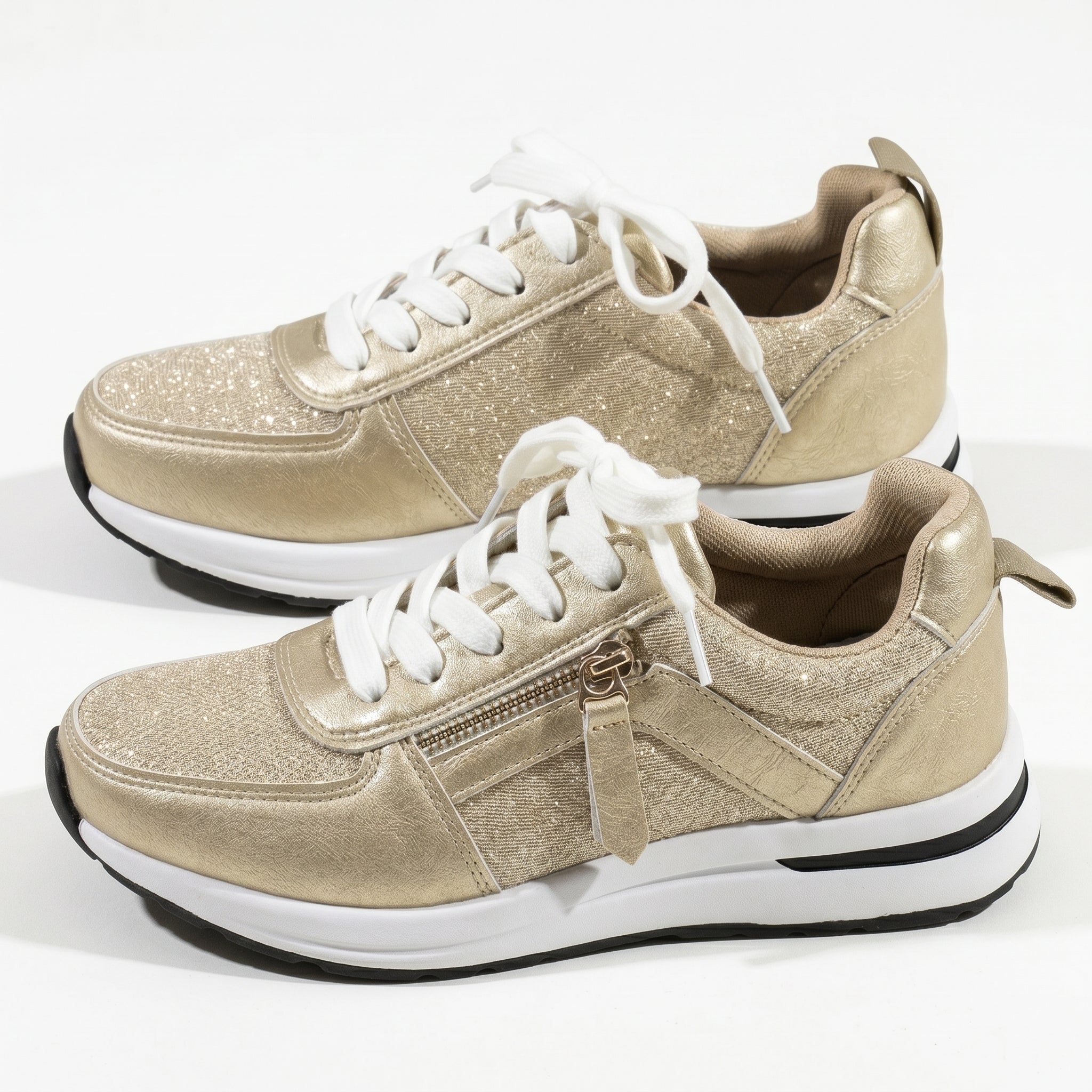 Lana – Women's Orthopaedic Zip Trainers - Trainers - Gold - Taylor & Bennett