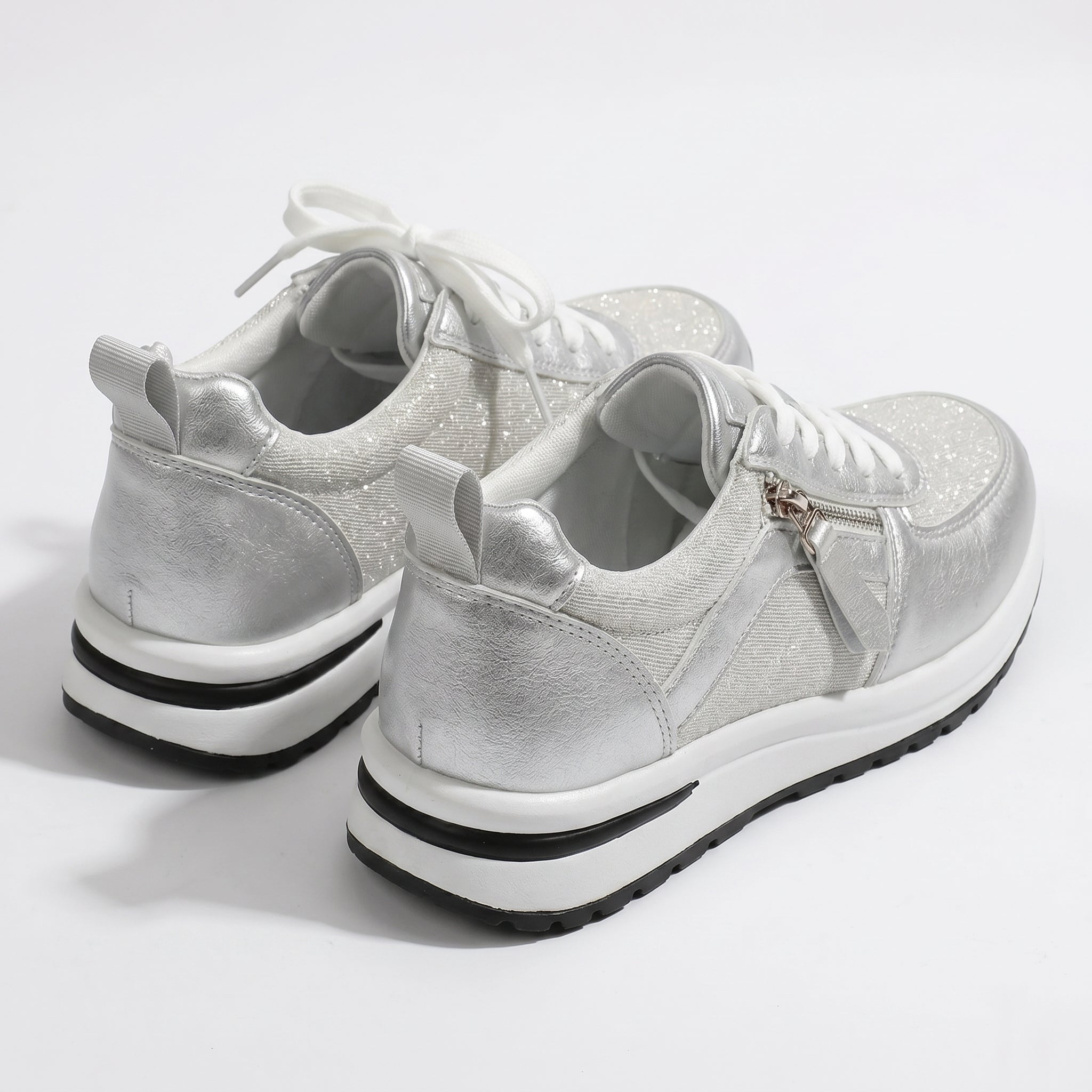 Lana – Women's Orthopaedic Zip Trainers - Trainers - Silver - Taylor & Bennett