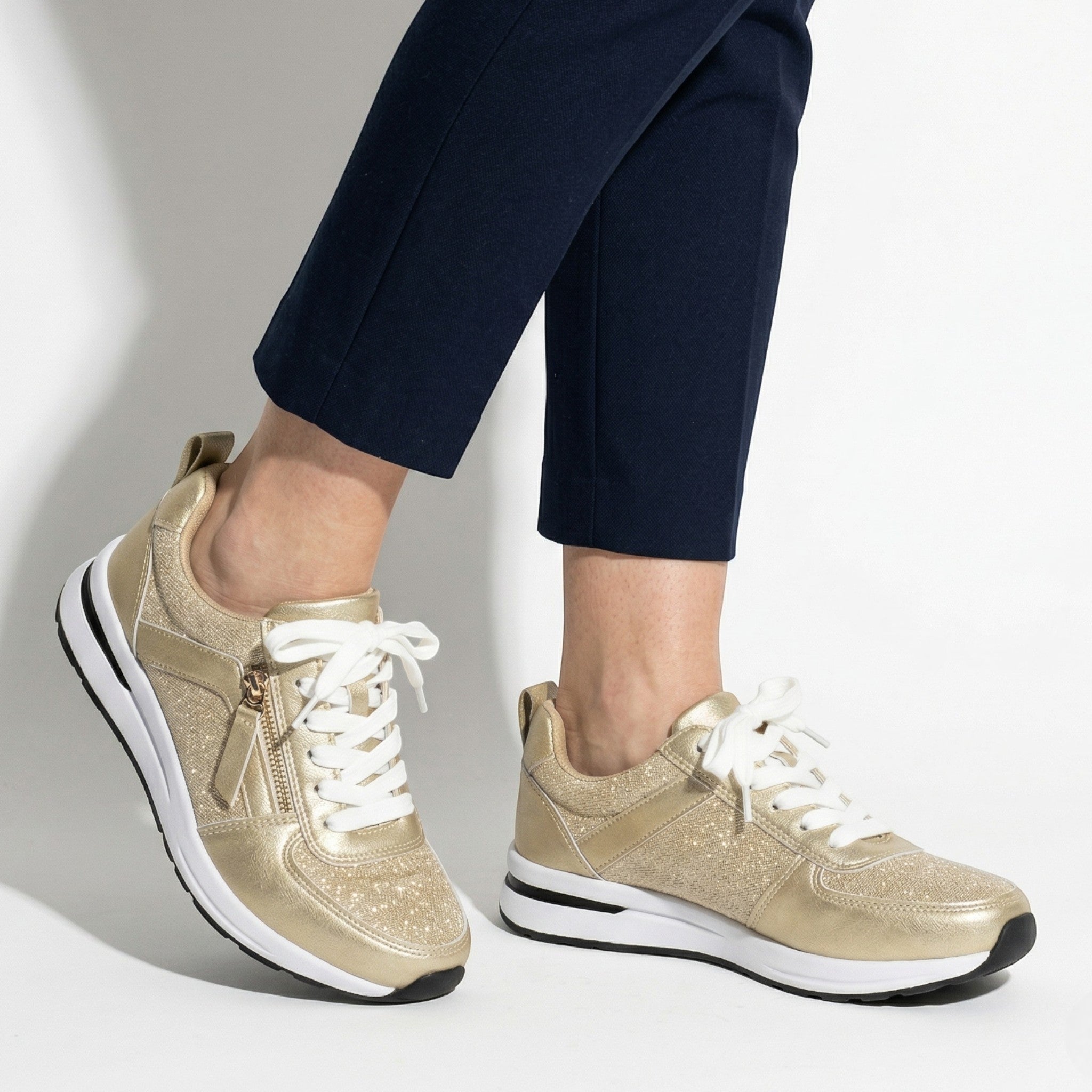 Lana – Women's Zip Trainers - Trainers - Gold - Taylor & Bennett