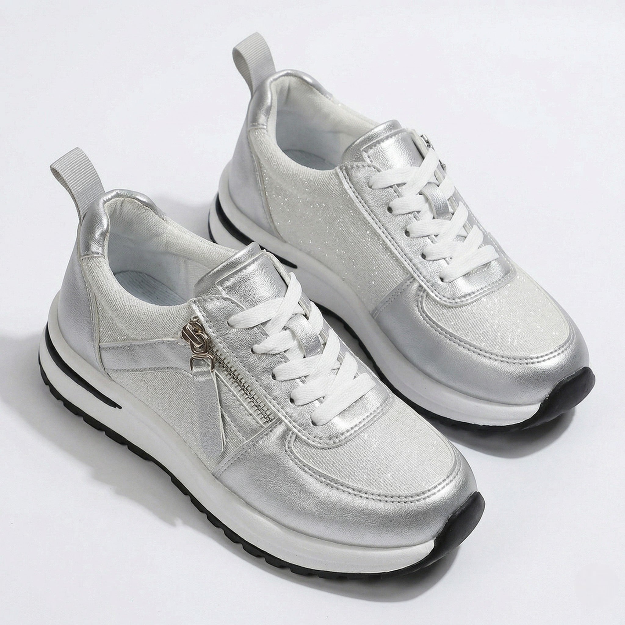 Lana – Women's Zip Trainers - Trainers - Silver - Taylor & Bennett