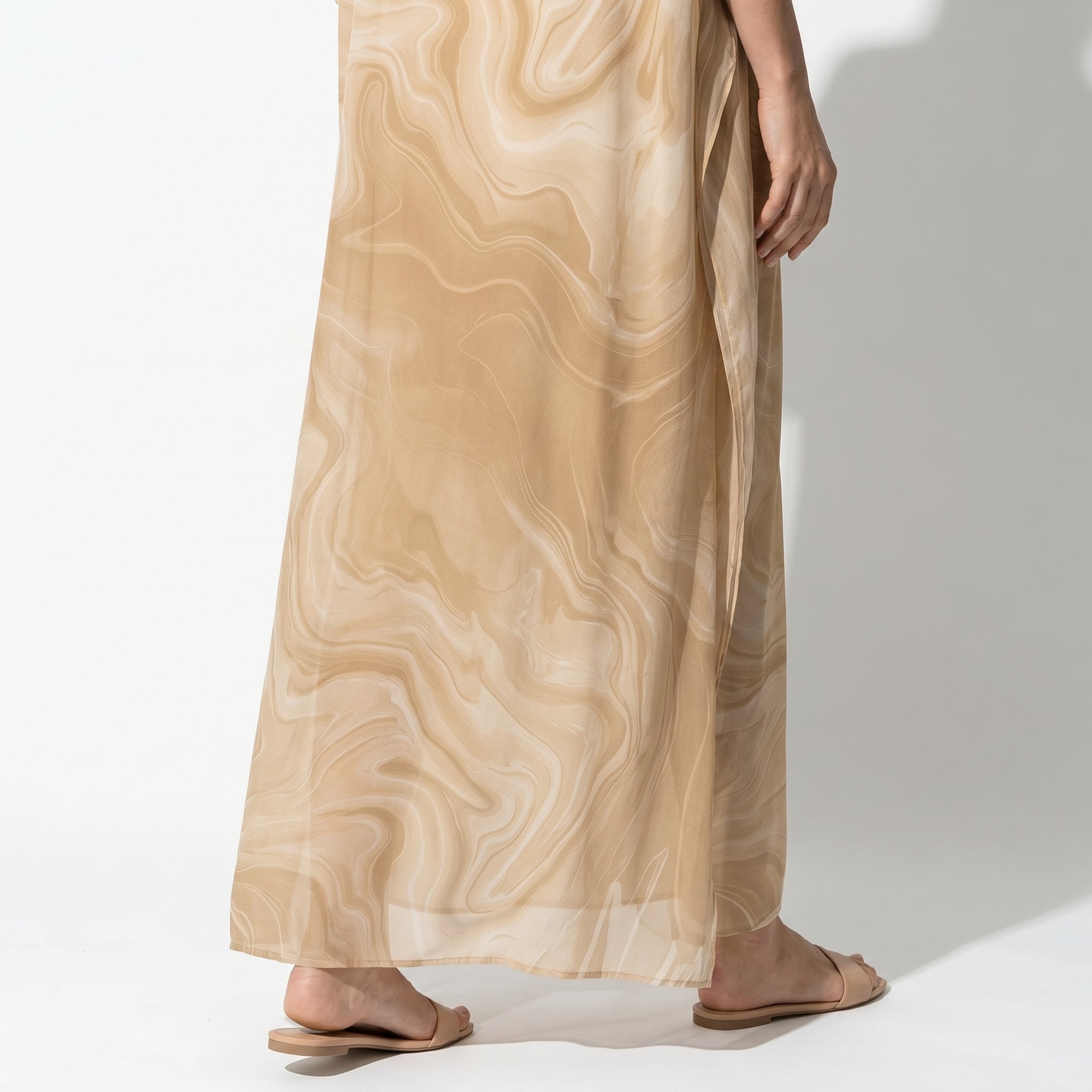 Lara - Women's Relaxed Fit Summer Marble Print Maxi Dress - Maxi Dress - Yellow - Taylor & Bennett