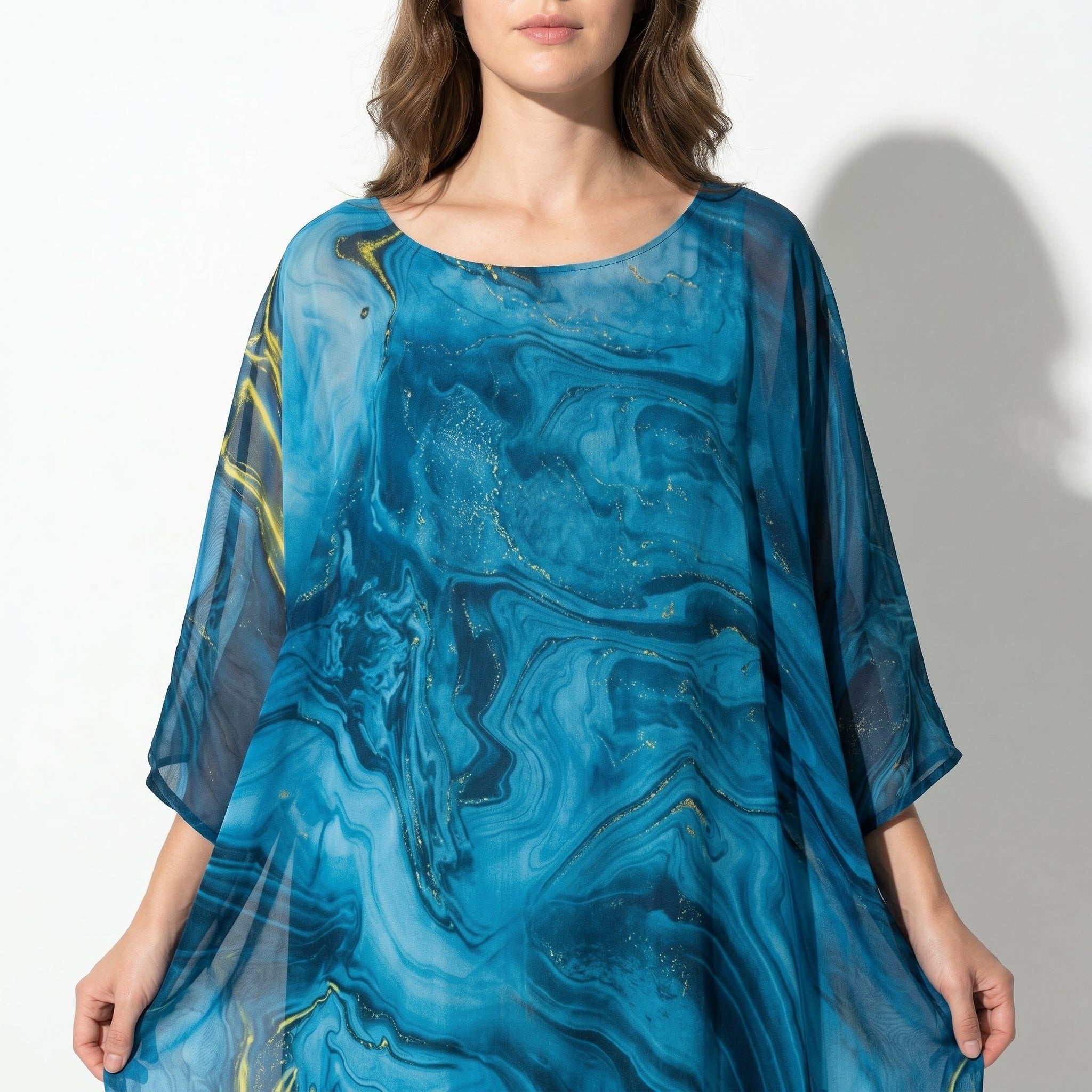 Lara - Women's Relaxed Fit Summer Marble Print Maxi Dress - Maxi Dress - Blue - Taylor & Bennett
