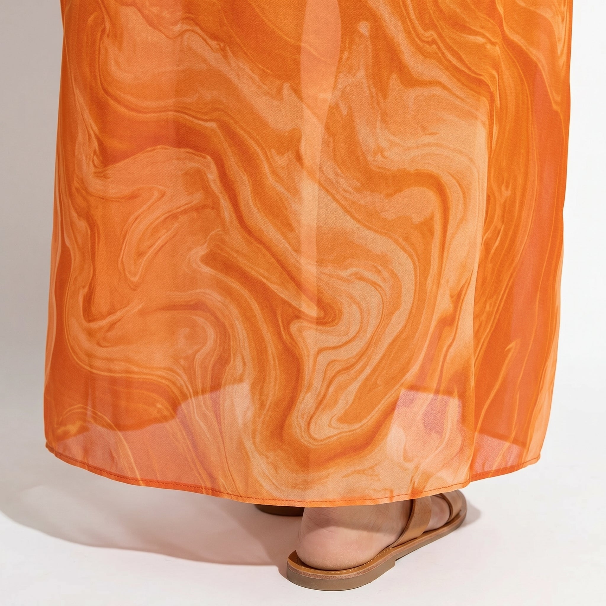 Lara - Women's Relaxed Fit Summer Marble Print Maxi Dress - Maxi Dress - Orange - Taylor & Bennett