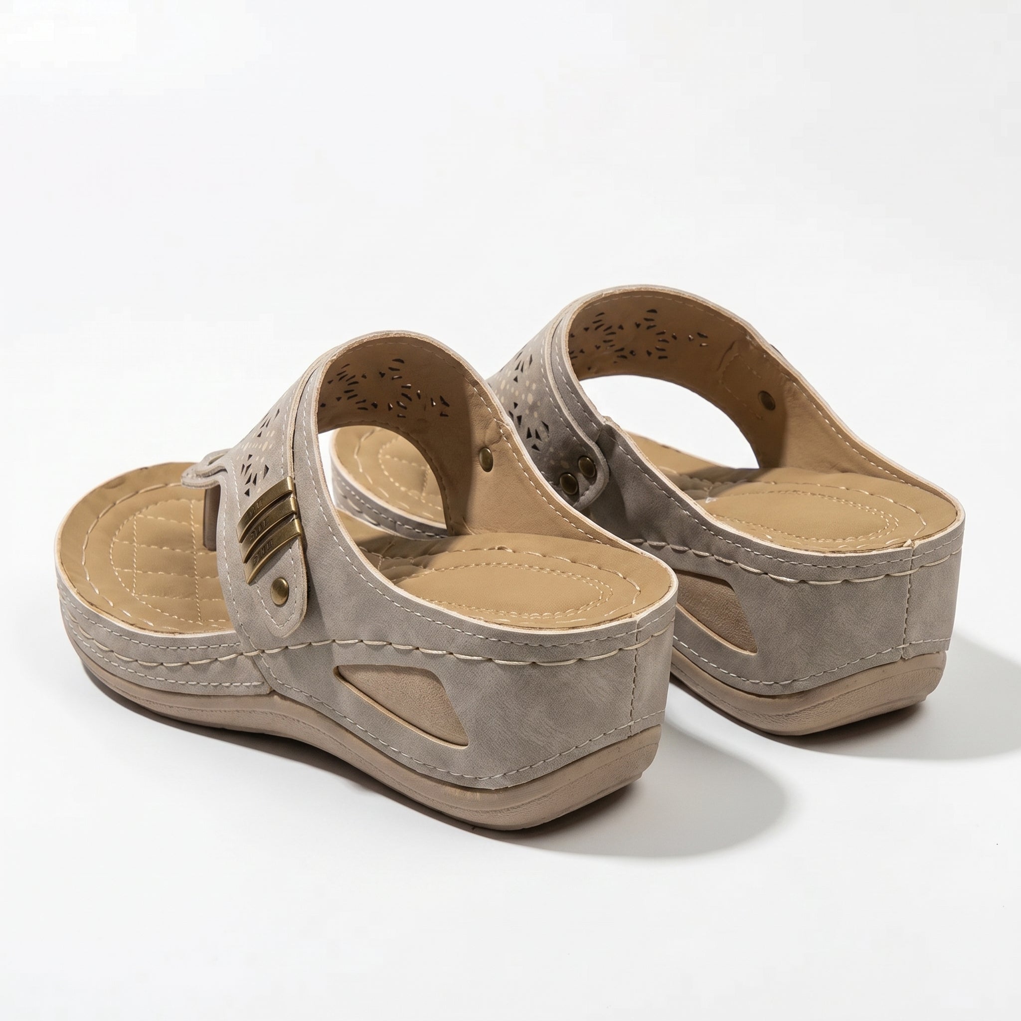 Layla - Women's Wedge Sandals with Cut - Out Detail - Sandal - Khaki - Taylor & Bennett