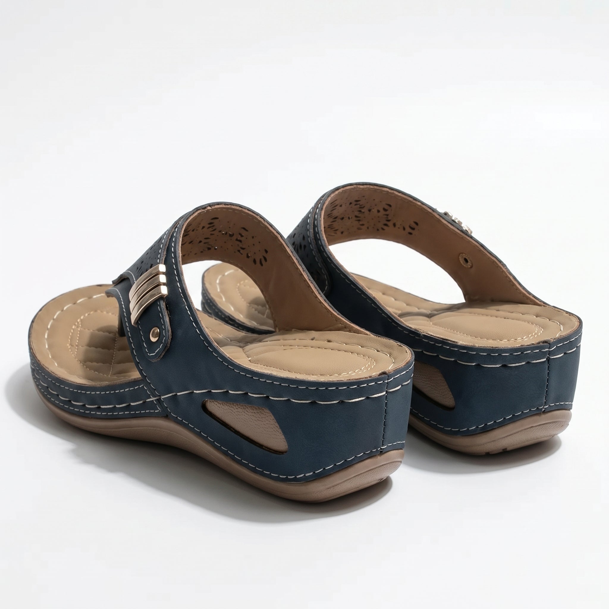 Layla - Women's Wedge Sandals with Cut - Out Detail - Sandal - Navy - Taylor & Bennett