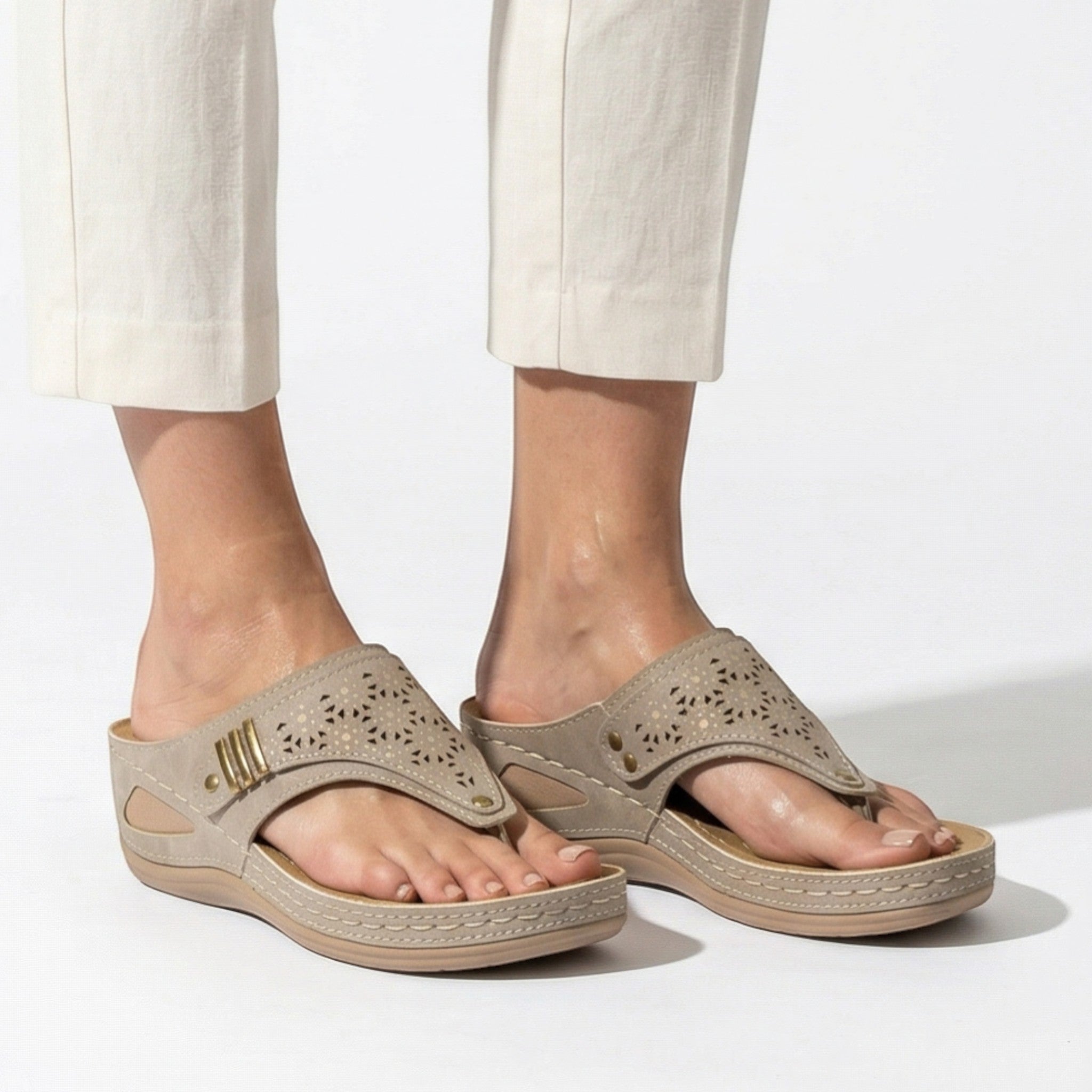 Layla - Women's Wedge Sandals with Cut - Out Detail - Sandal - Khaki - Taylor & Bennett