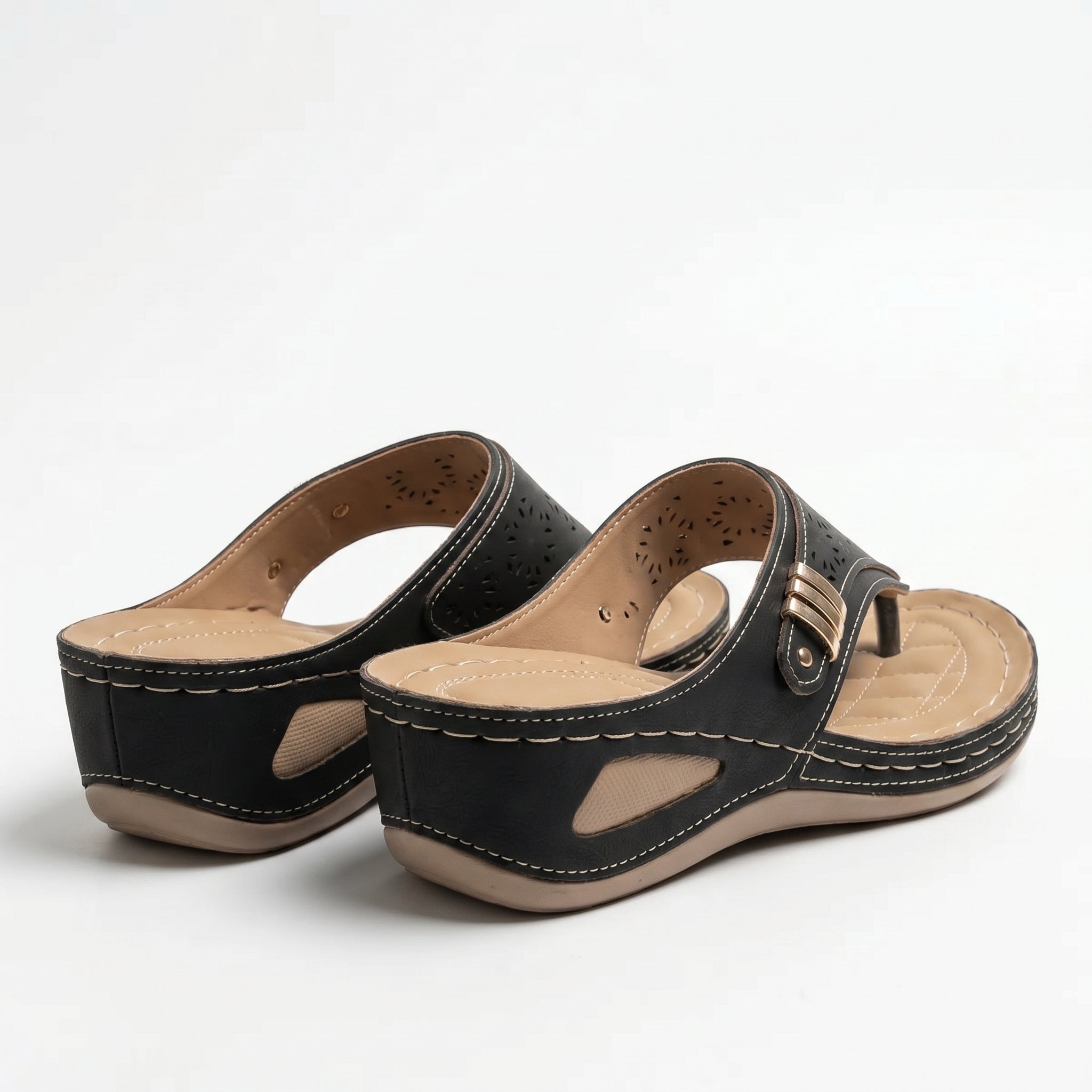 Layla - Women's Wedge Sandals with Cut - Out Detail - Sandal - Black - Taylor & Bennett