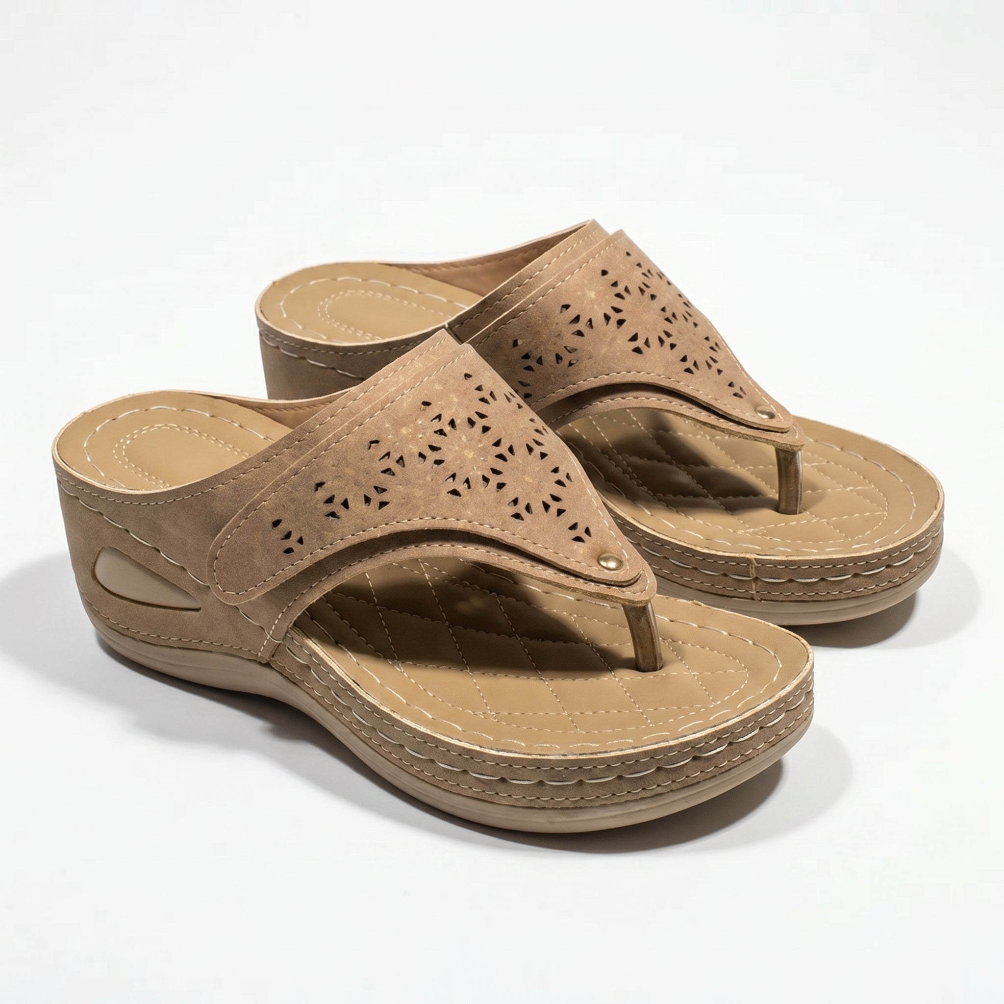 Layla - Women's Wedge Sandals with Cut - Out Detail - Sandal - Brown - Taylor & Bennett