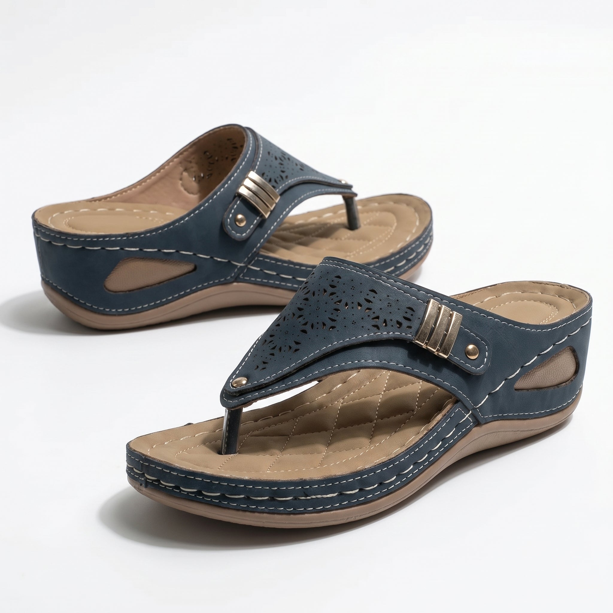 Layla - Women's Wedge Sandals with Cut - Out Detail - Sandal - Navy - Taylor & Bennett