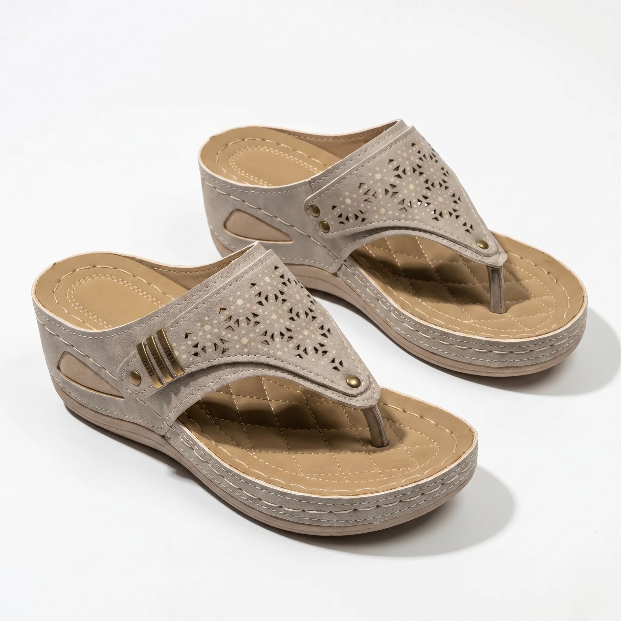 Layla - Women's Wedge Sandals with Cut - Out Detail - Sandal - Khaki - Taylor & Bennett