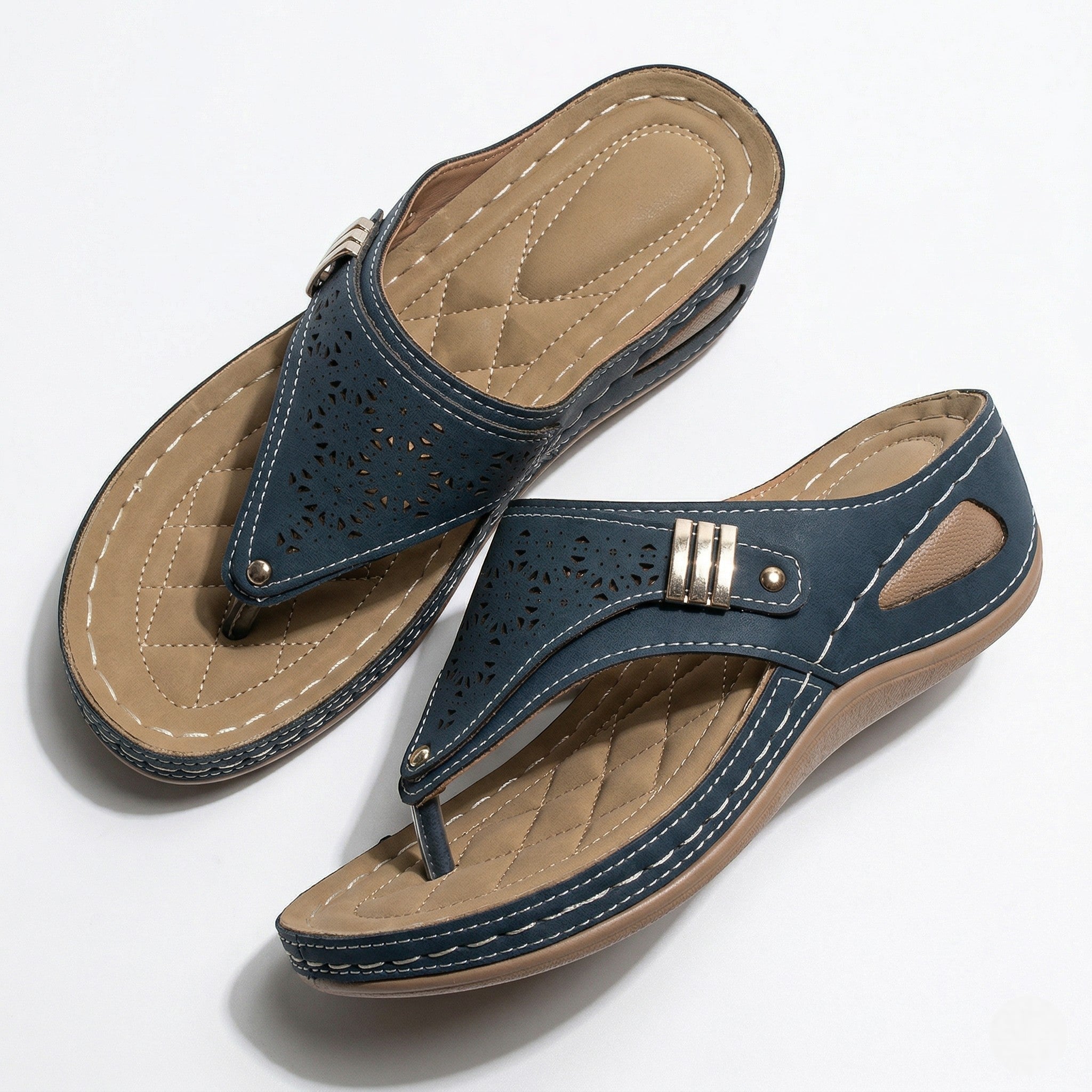 Layla - Women's Wedge Sandals with Cut - Out Detail - Sandal - Navy - Taylor & Bennett