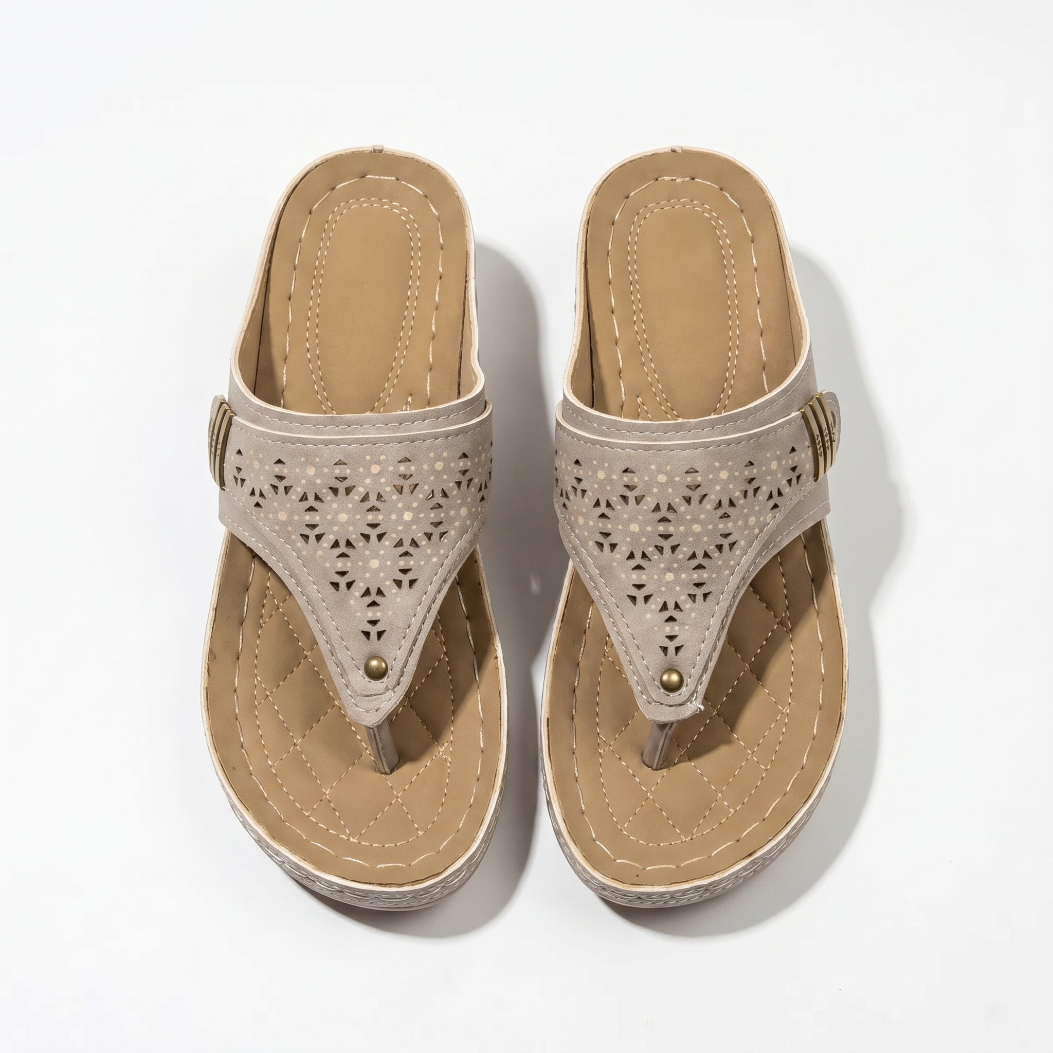 Layla - Women's Wedge Sandals with Cut - Out Detail - Sandal - Khaki - Taylor & Bennett