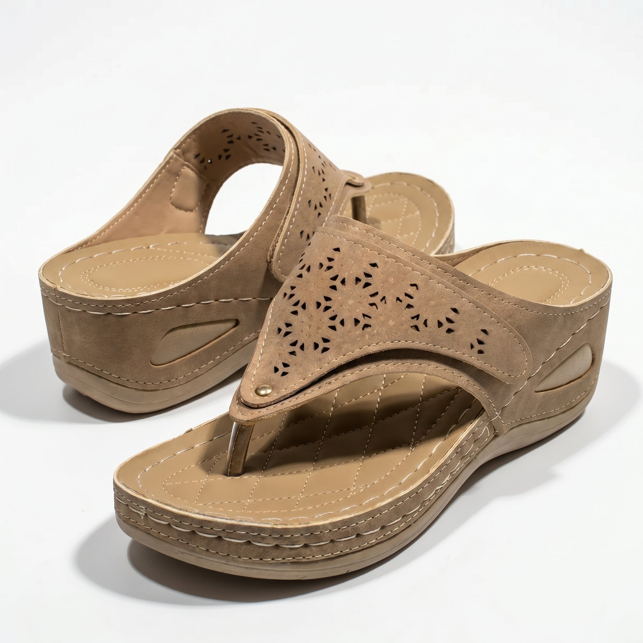 Layla - Women's Wedge Sandals with Cut - Out Detail - Sandal - Brown - Taylor & Bennett