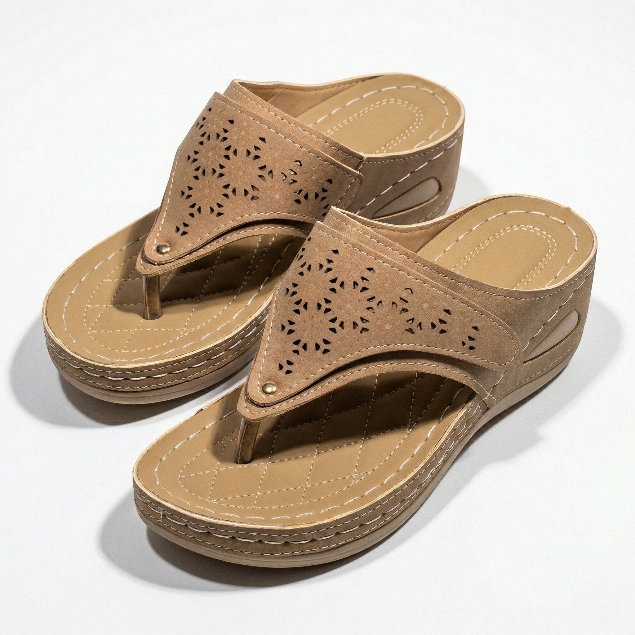 Layla - Women's Wedge Sandals with Cut - Out Detail - Sandal - Brown - Taylor & Bennett