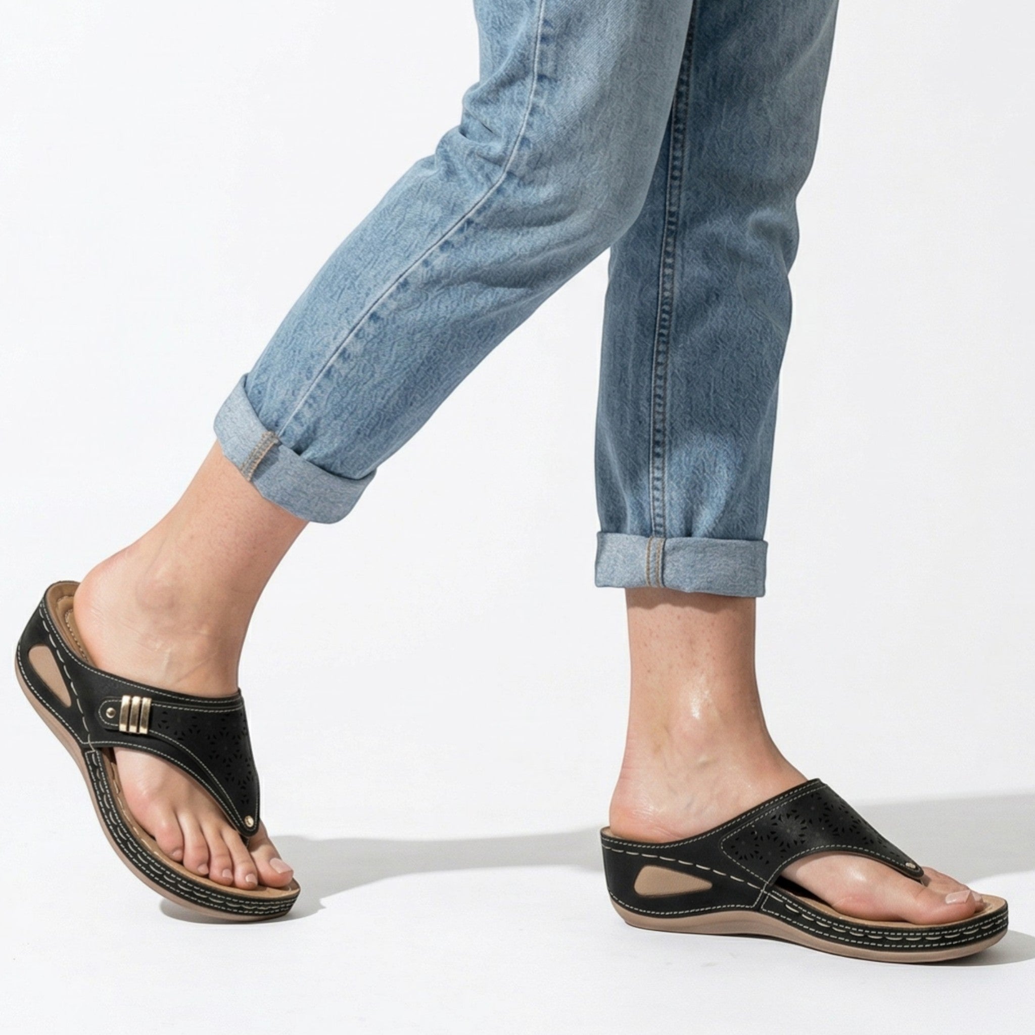 Layla - Women's Wedge Sandals with Cut - Out Detail - Sandal - Black - Taylor & Bennett