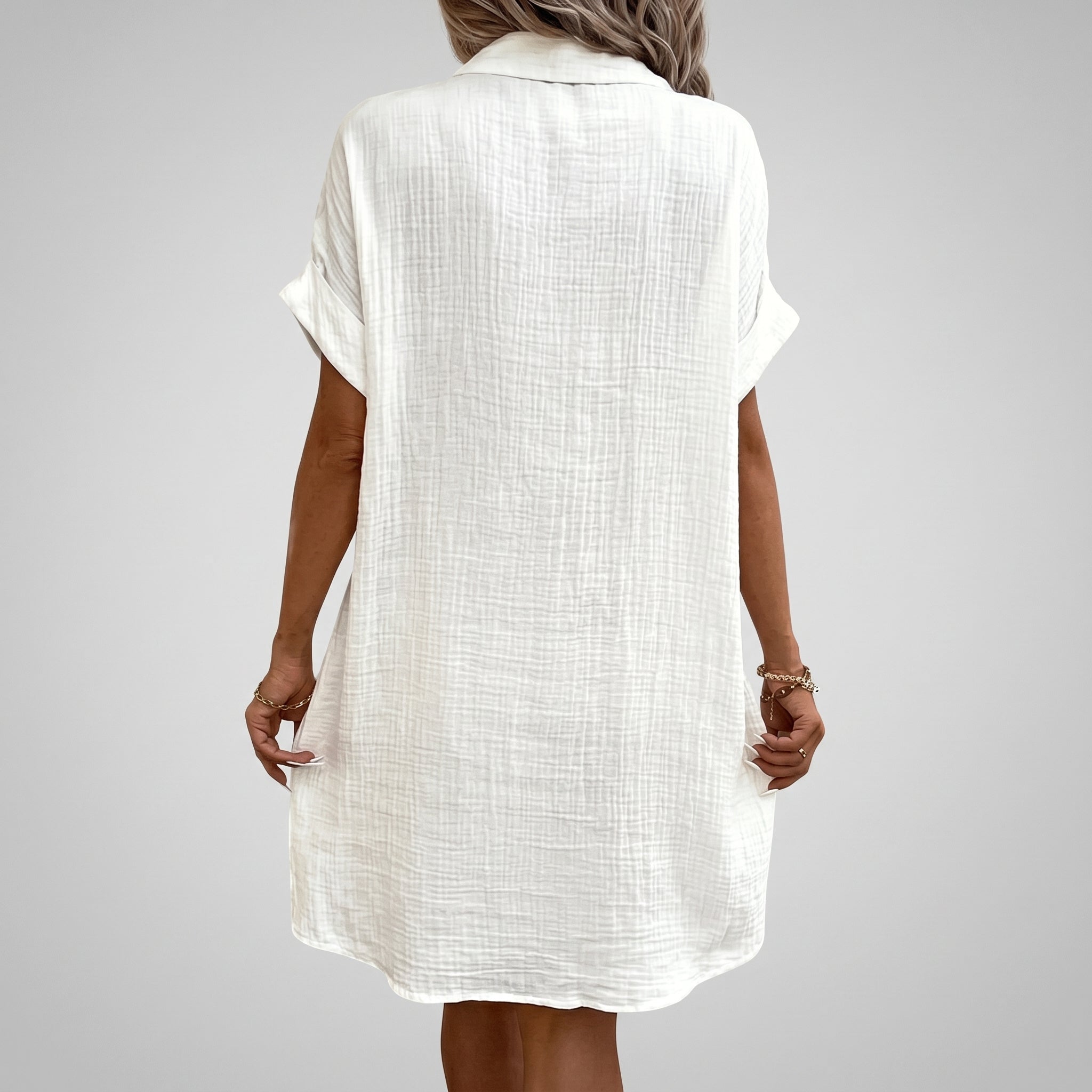 Lena - Women's Summer Button-Down Mini Shirt Dress - Dresses - White - Taylor & Bennett