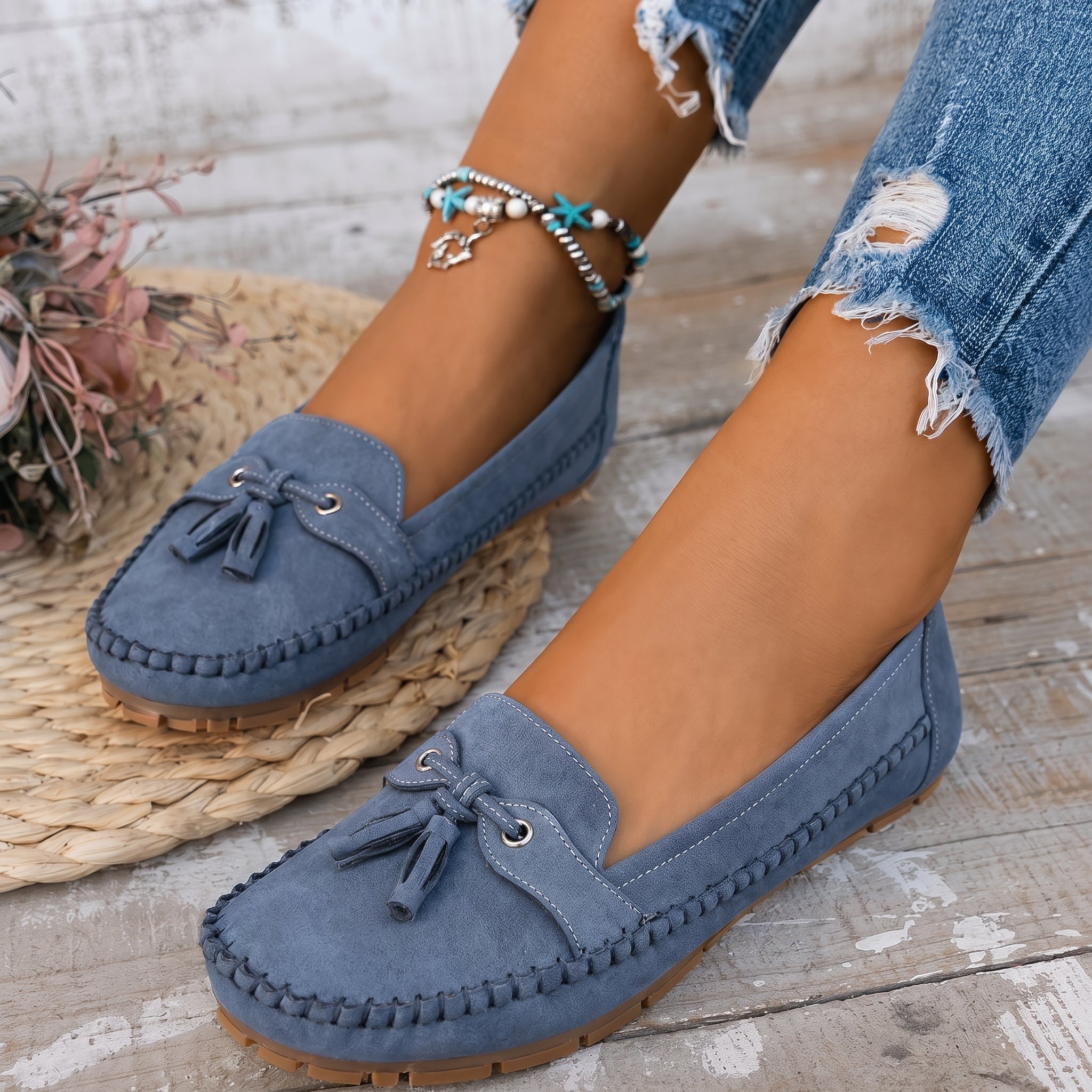 Leni - Women's Orthopaedic Tassel Moccasin Loafers - Flats - Blue - Taylor & Bennett